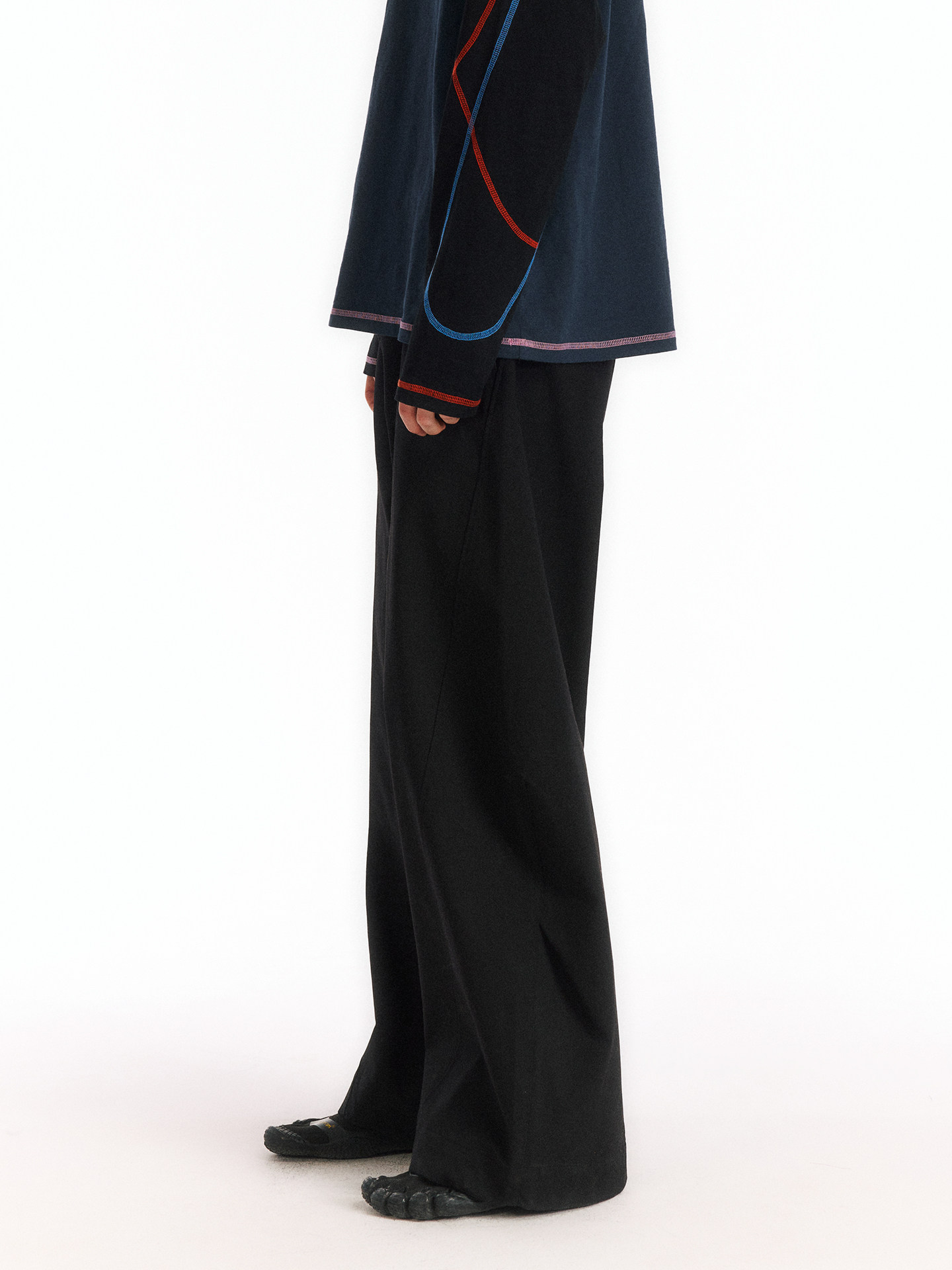 Wool Blend Curved Slacks | Crisp, Draping, Wrinkle-Resistant LOM053