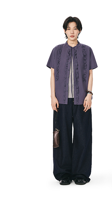 フリルリボン付き半袖シャツ  LOM028