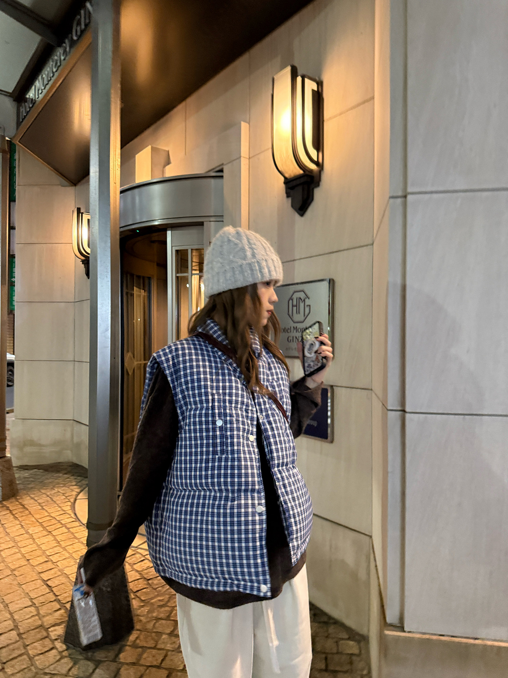 LelyMooch ギンガムチェック スタンドカラー ダウンベスト  LEM291