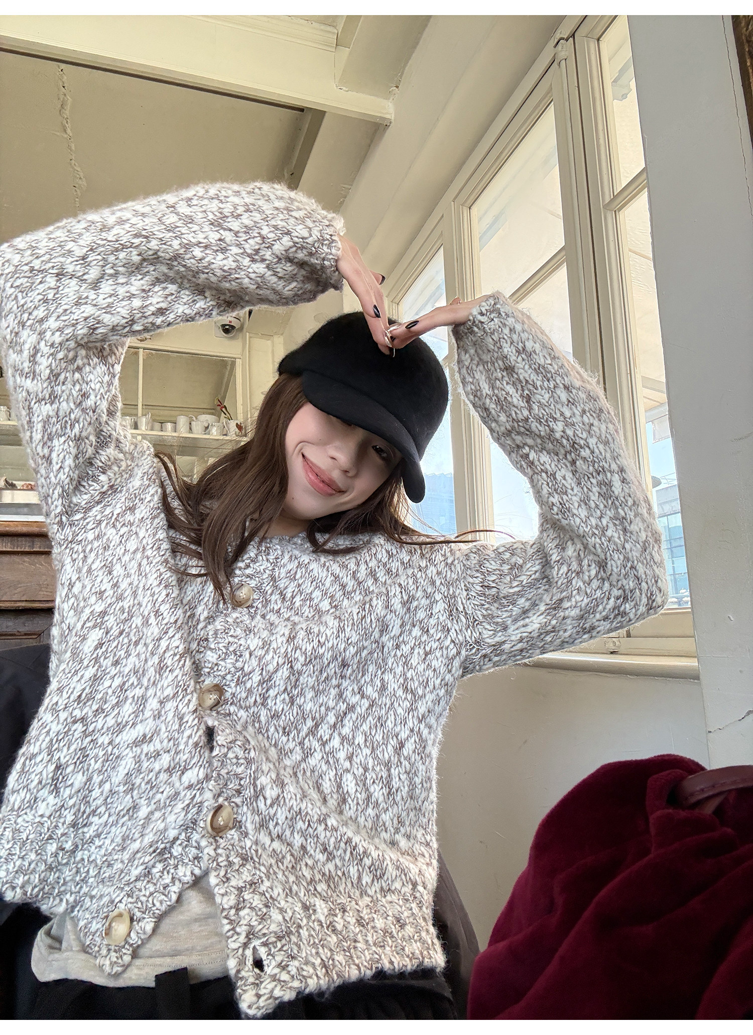 LelyMooch ウール混 ミックス編み ゆるニットカーデ  LEM313