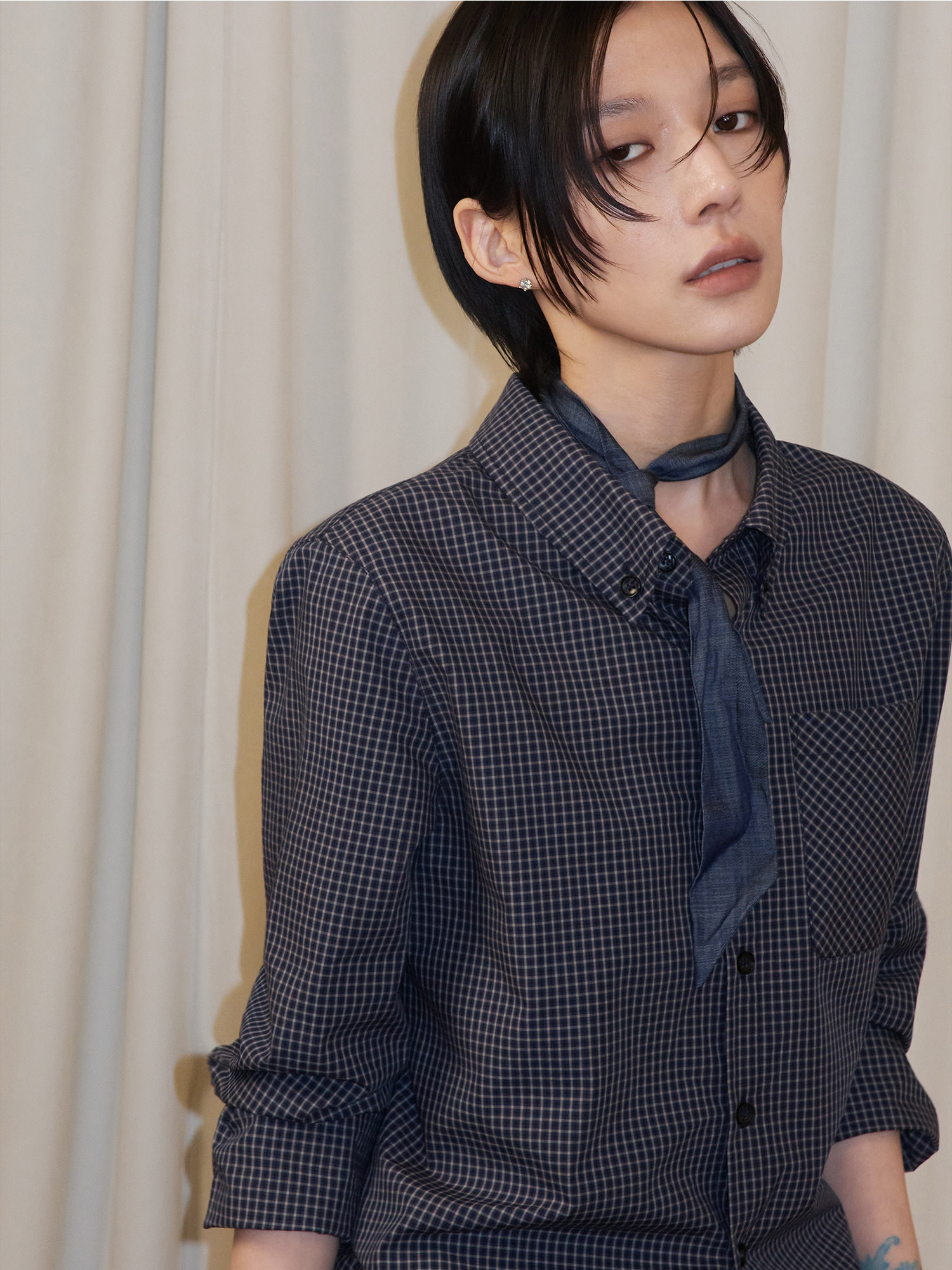 細格子 レギュラーシャツ  LOM044