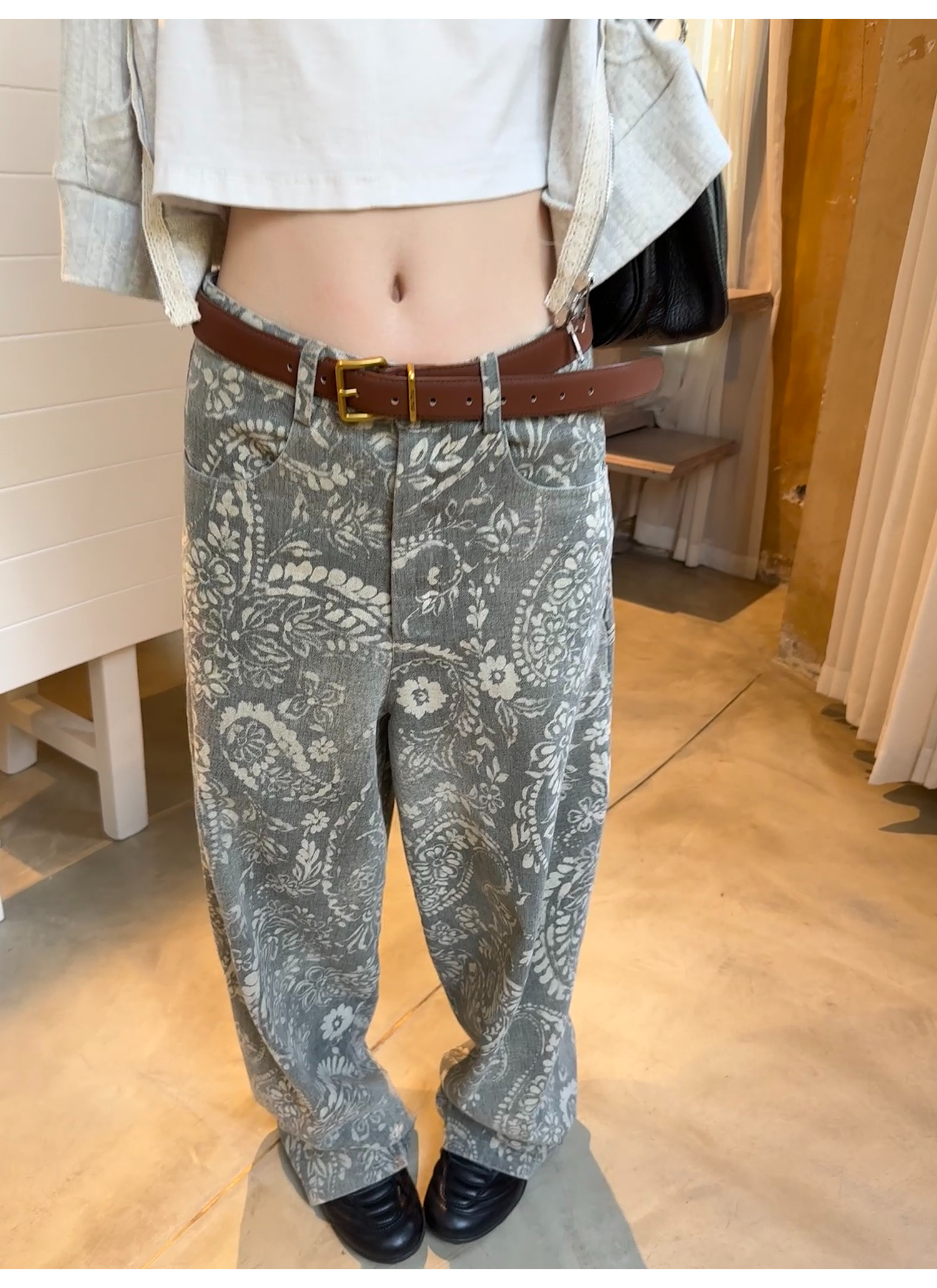 LelyMooch ペイズリー柄 ワイドパンツ  LEM221