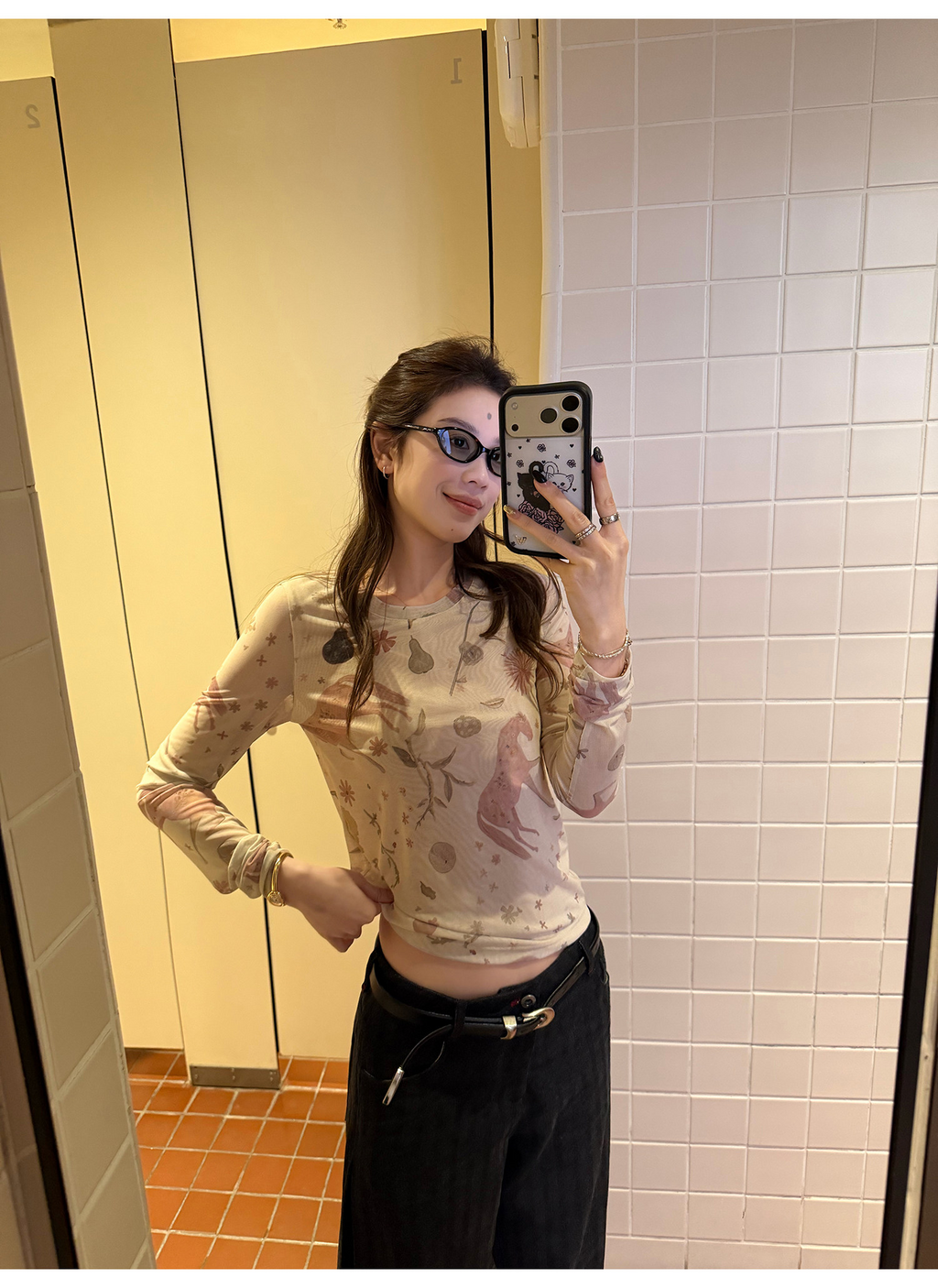 LelyMooch アート総柄シアーメッシュトップス  LEM314