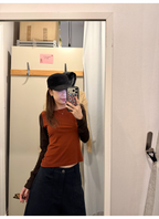 LelyMooch 配色切替 スリムフィット長袖トップス   LEM424