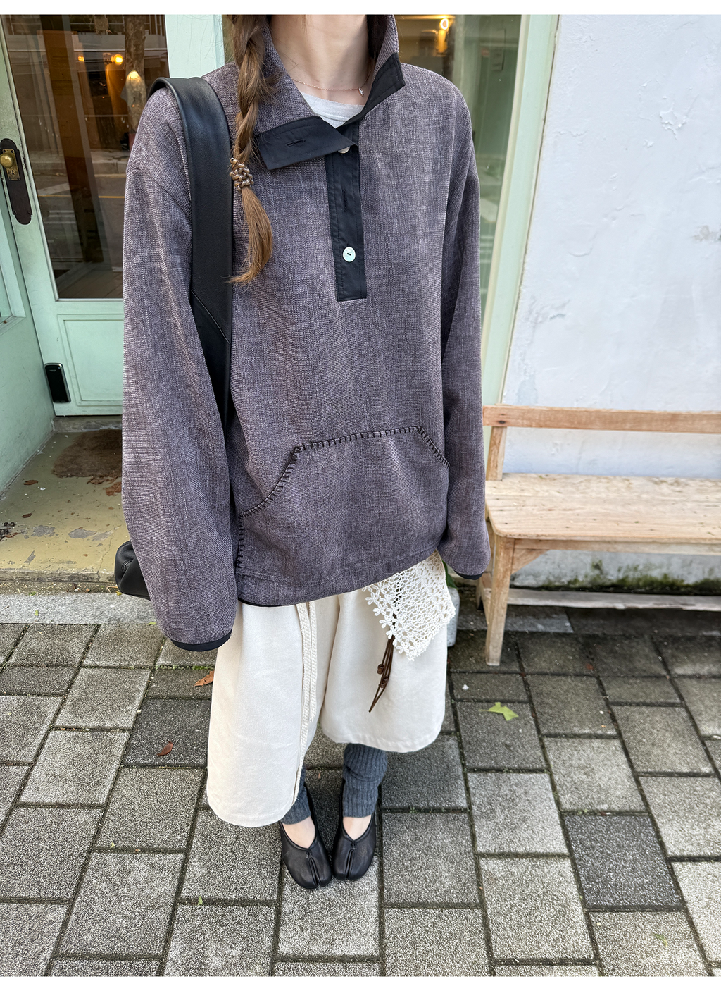 LelyMooch ステッチ入り立ち襟スウェット  LEM253