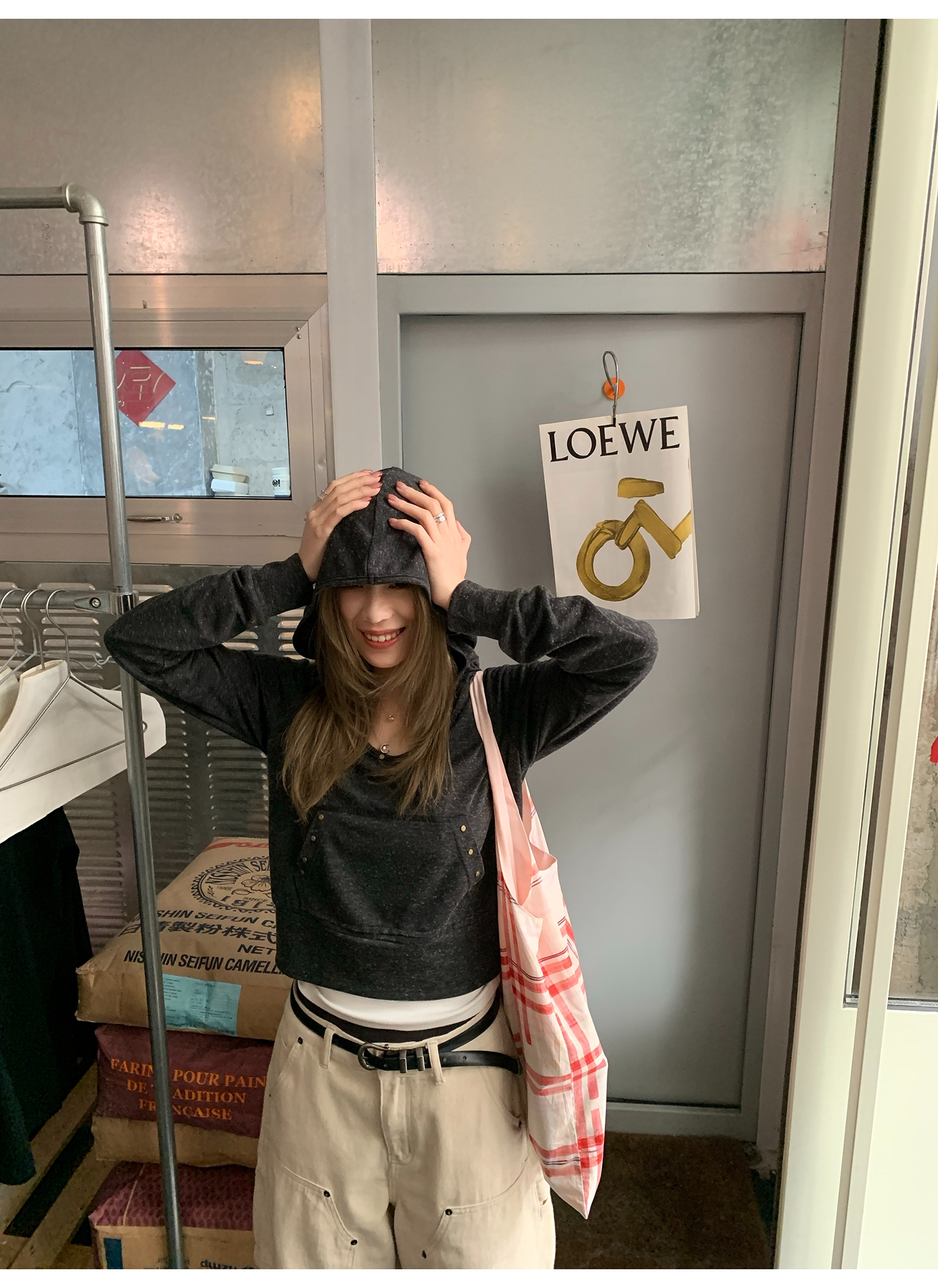 LelyMooch  レトロ調 ショートパーカー フード付き  LEM123