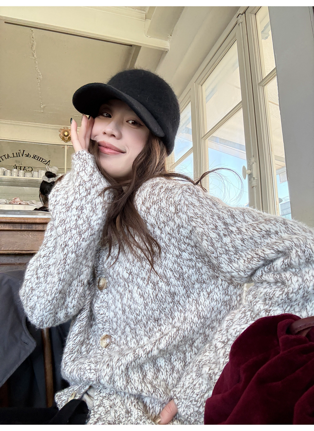 LelyMooch ウール混 ミックス編み ゆるニットカーデ  LEM313