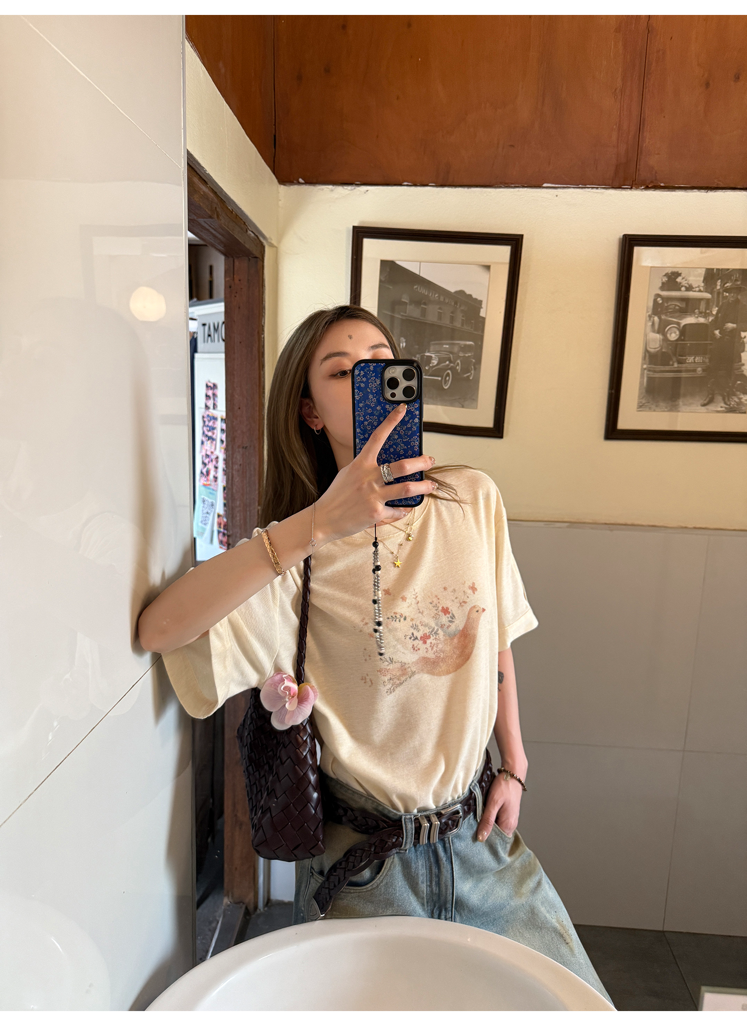LelyMooch プリント ゆったりシルエット半袖Tシャツ  LEM142
