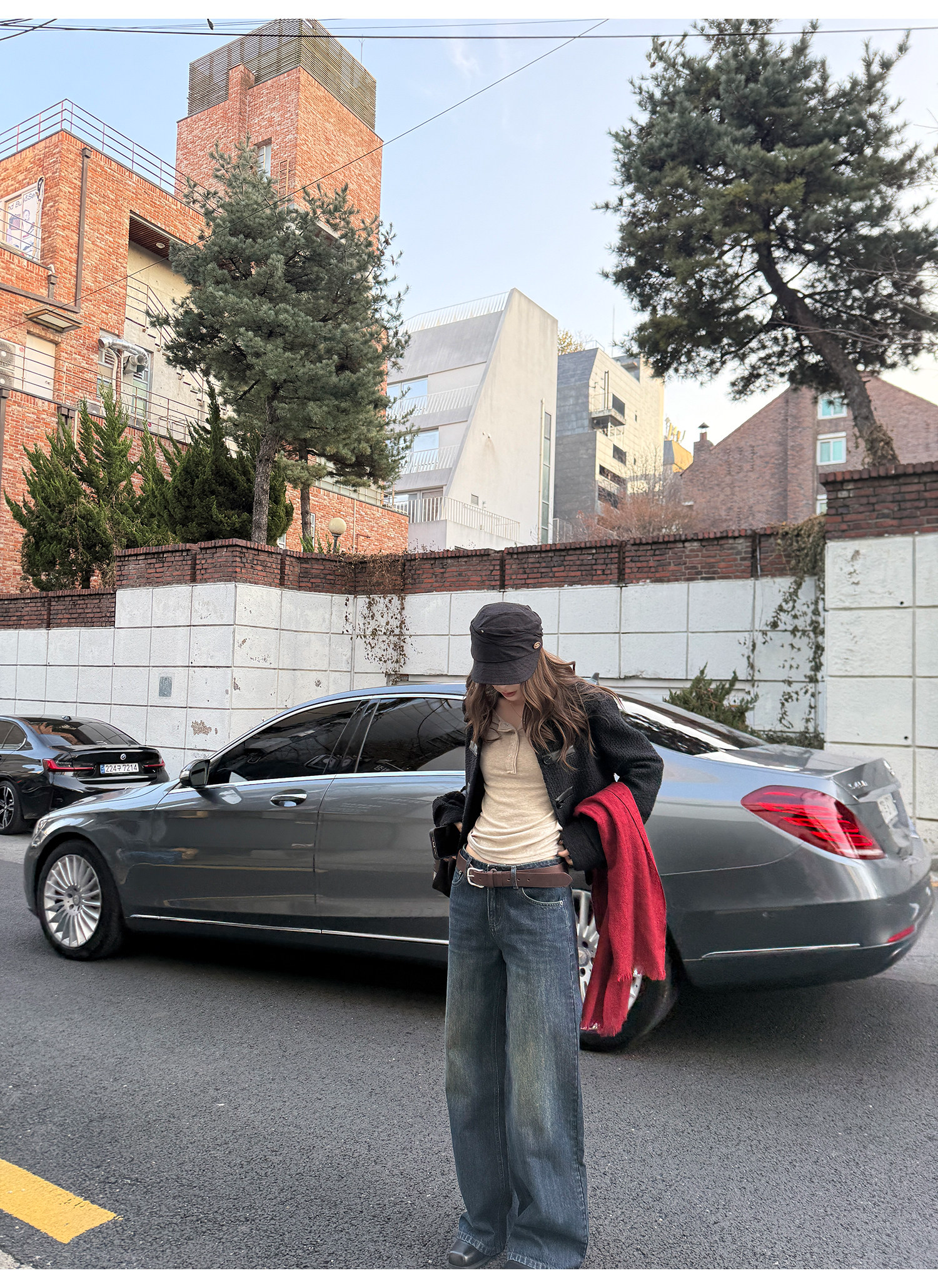 LelyMooch 色落ち加工 ストレートデニムパンツ　LEM304