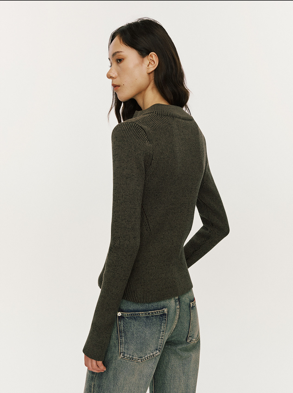 斜めジップ 半ハイネック 構築ニット  LOM036