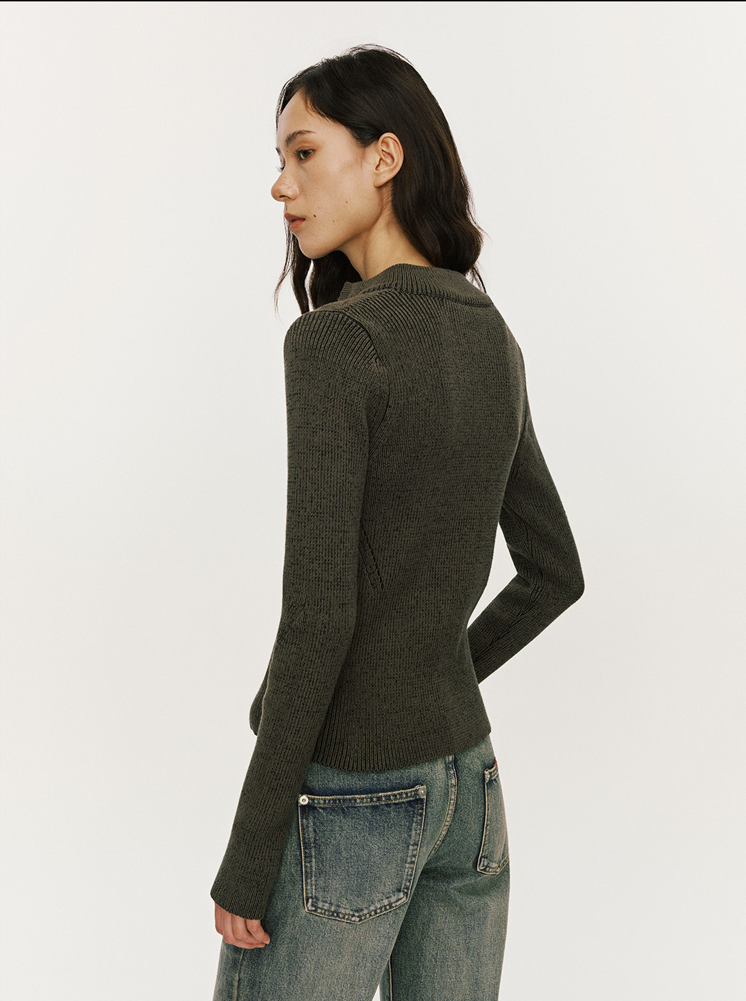 斜めジップ 半ハイネック 構築ニット  LOM036