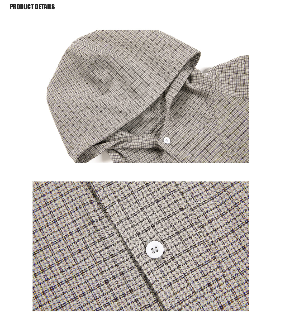 ドローコードヘム フーディーチェック柄 長袖シャツ  LOM037