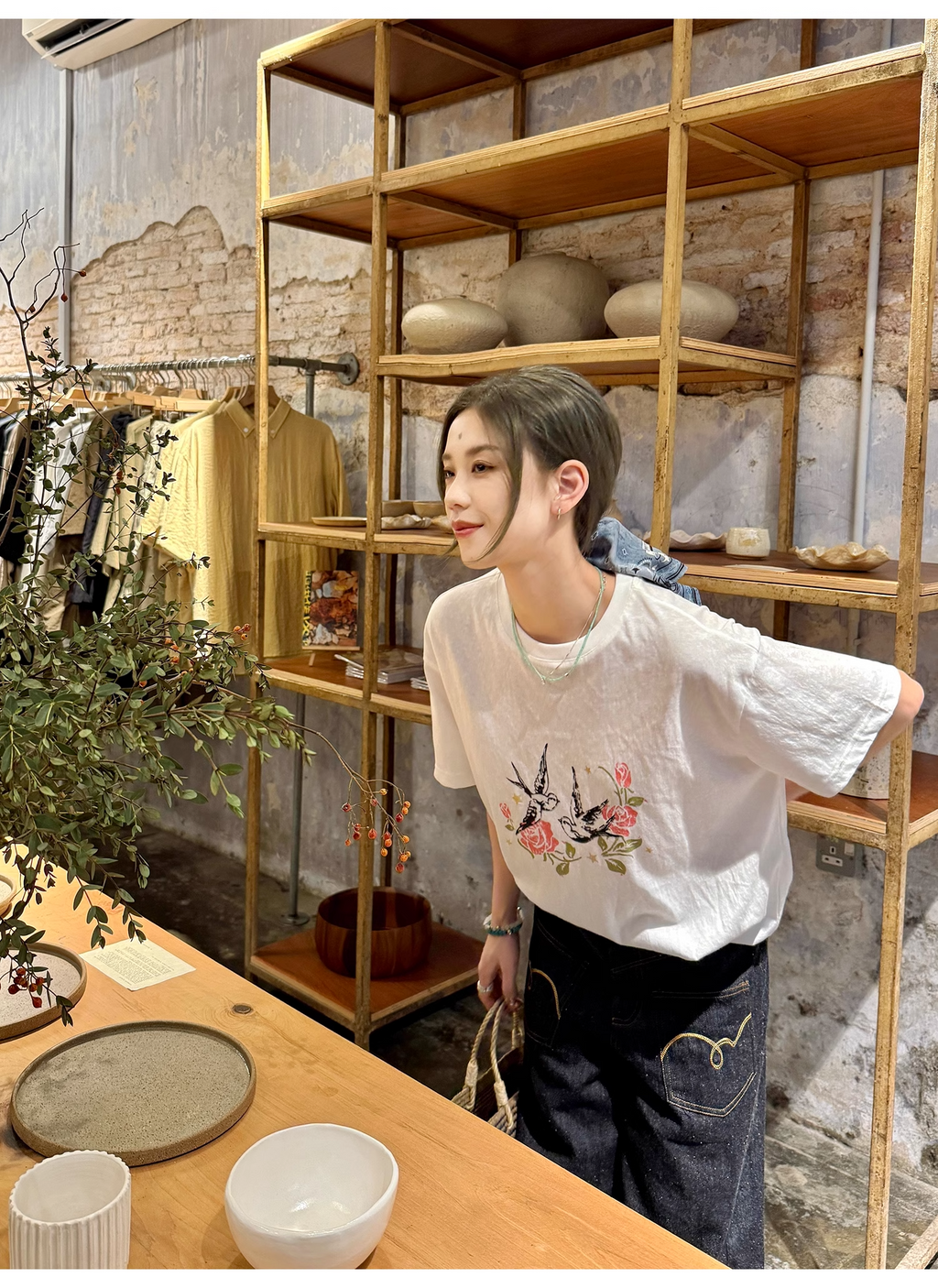 LelyMooch  プリント半袖Tシャツ ラウンドネック  LEM110