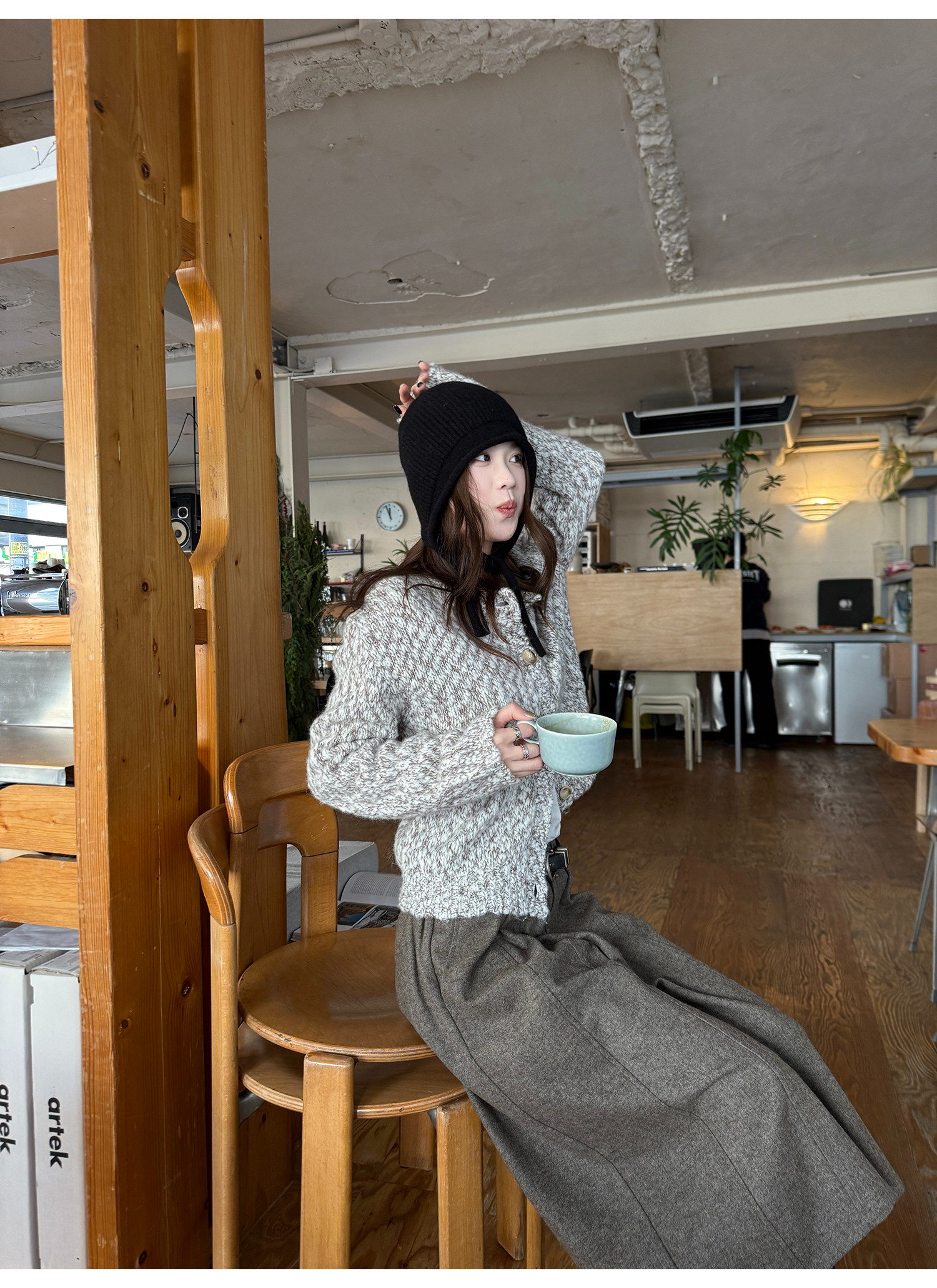 LelyMooch ウール混 ミックス編み ゆるニットカーデ  LEM313