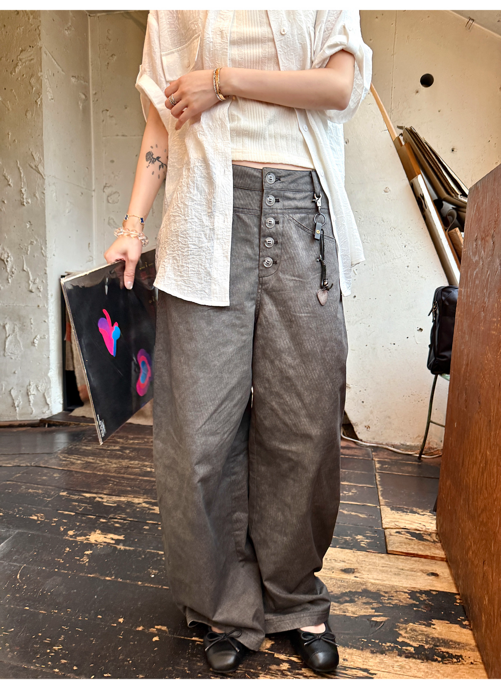 LelyMooch ヴィンテージツイル・美脚ワイドパンツ  LEM180