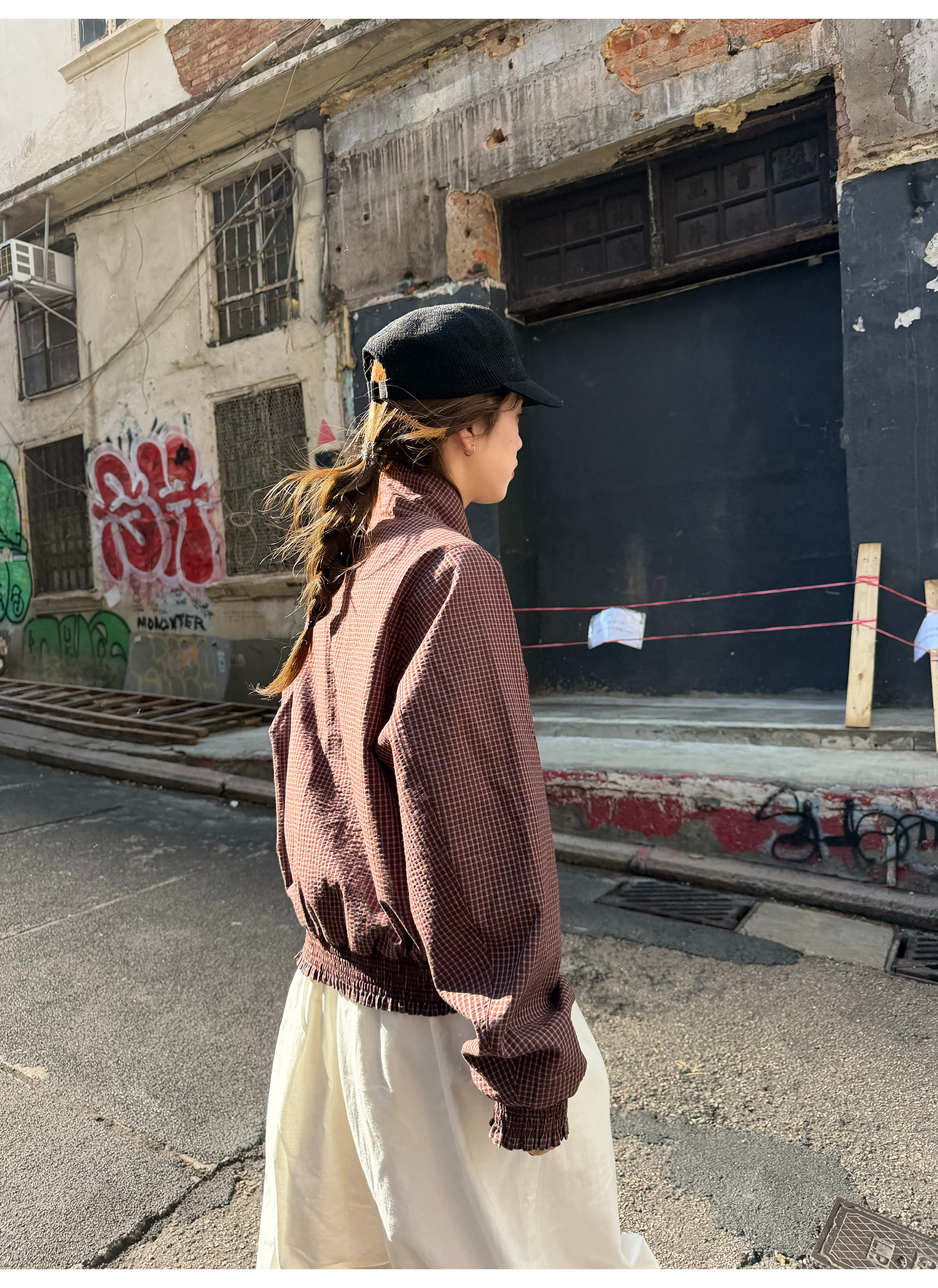 LelyMooch チェック柄スタンドカラーダブルジップブルゾン  LEM318