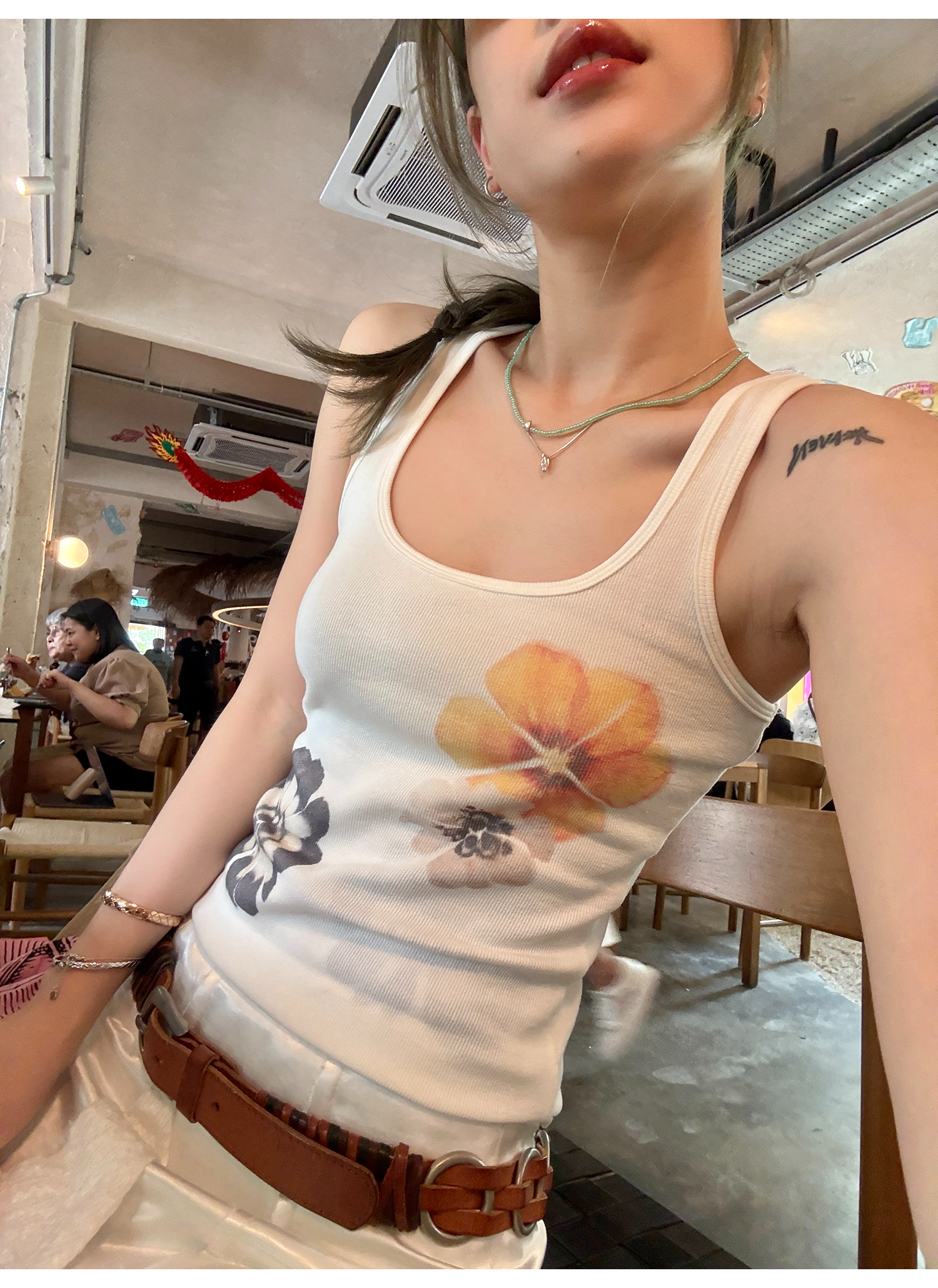 LelyMooch  水彩花柄プリントのリブベスト  LEM095