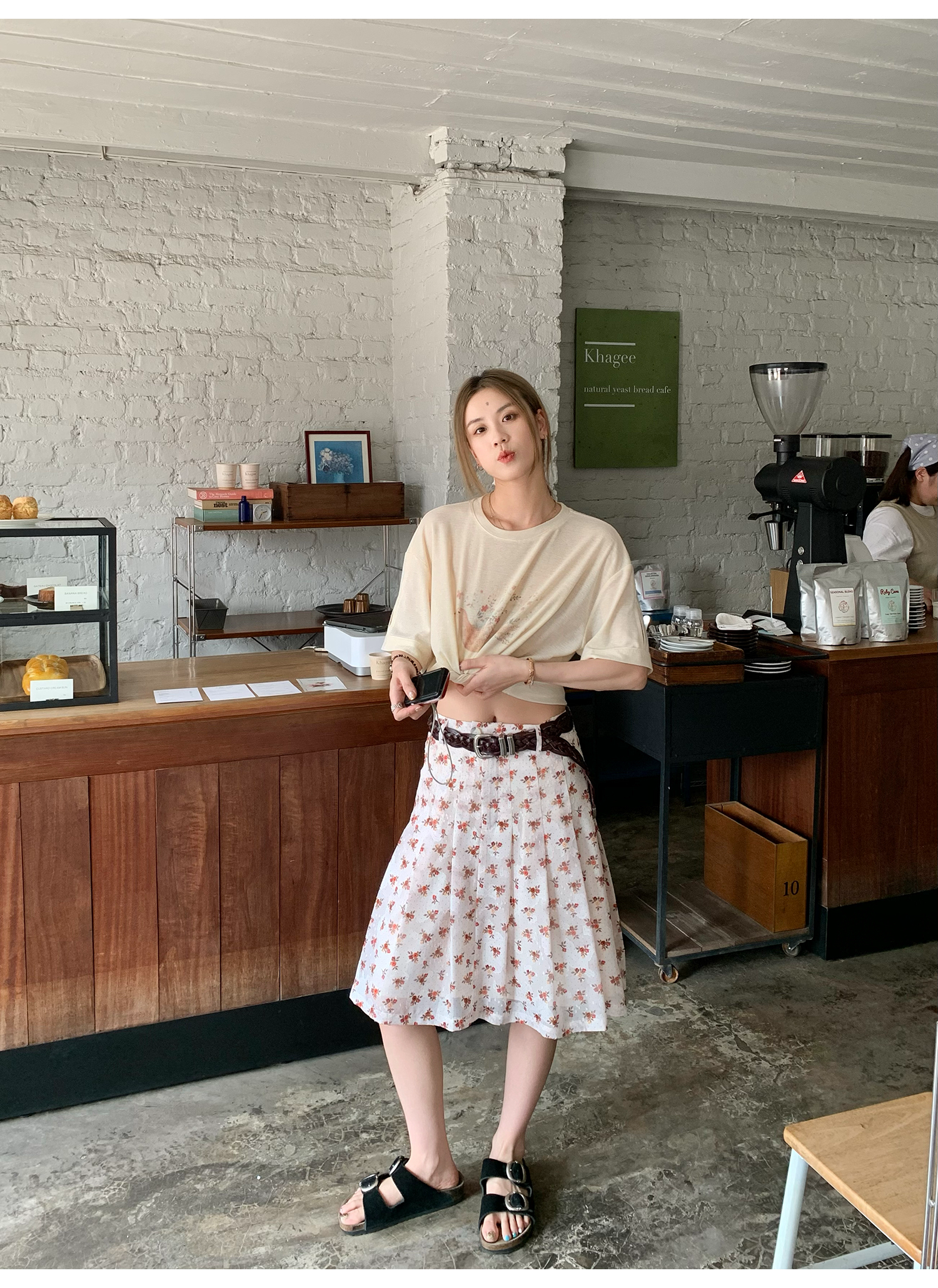 LelyMooch  レトロ小花柄プリーツシフォンスカート  LEM143