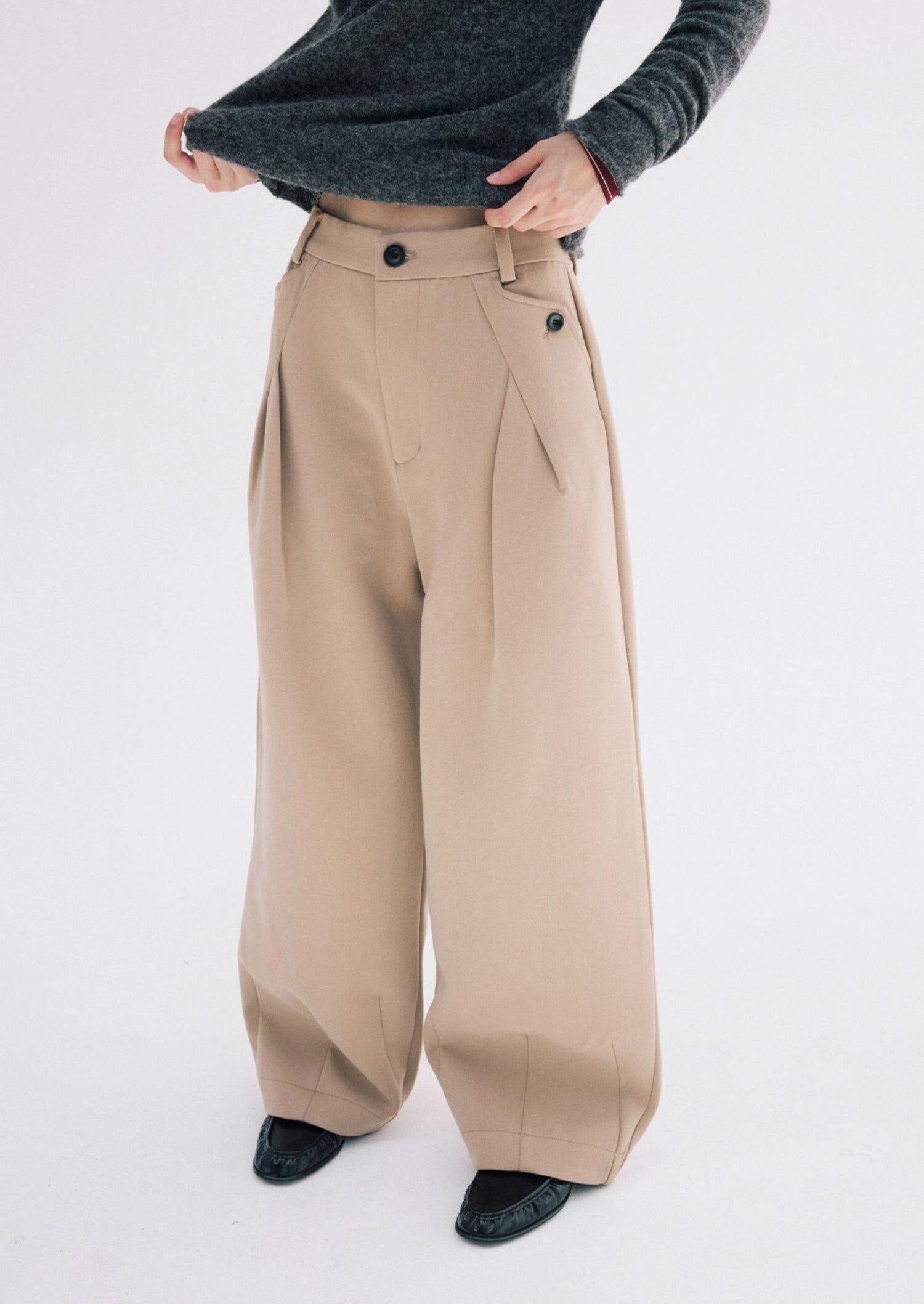 ハリ感Aラインシルエット重厚ウォーム素材スラックスClean Fit  LOM031