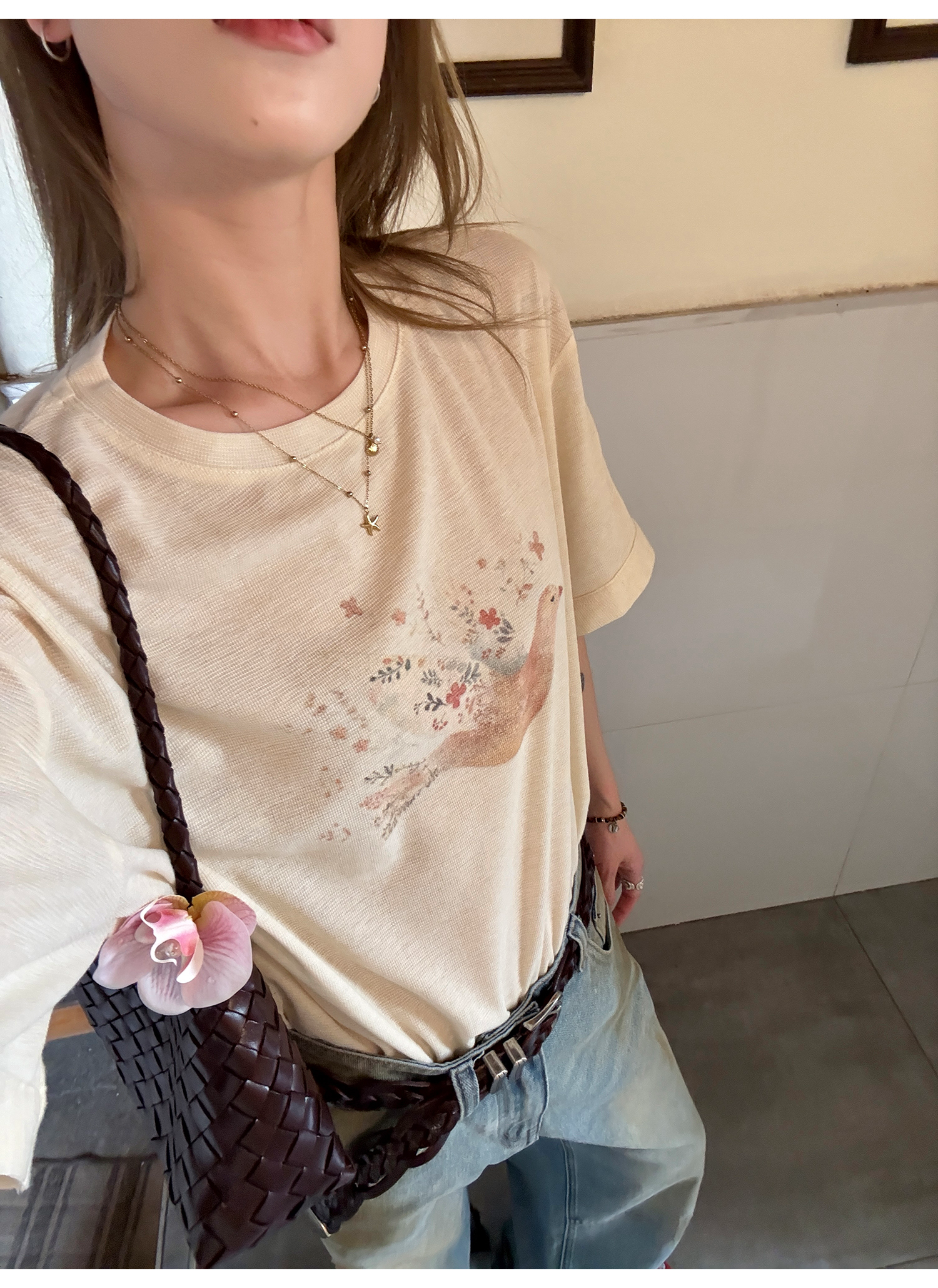 LelyMooch プリント ゆったりシルエット半袖Tシャツ  LEM142