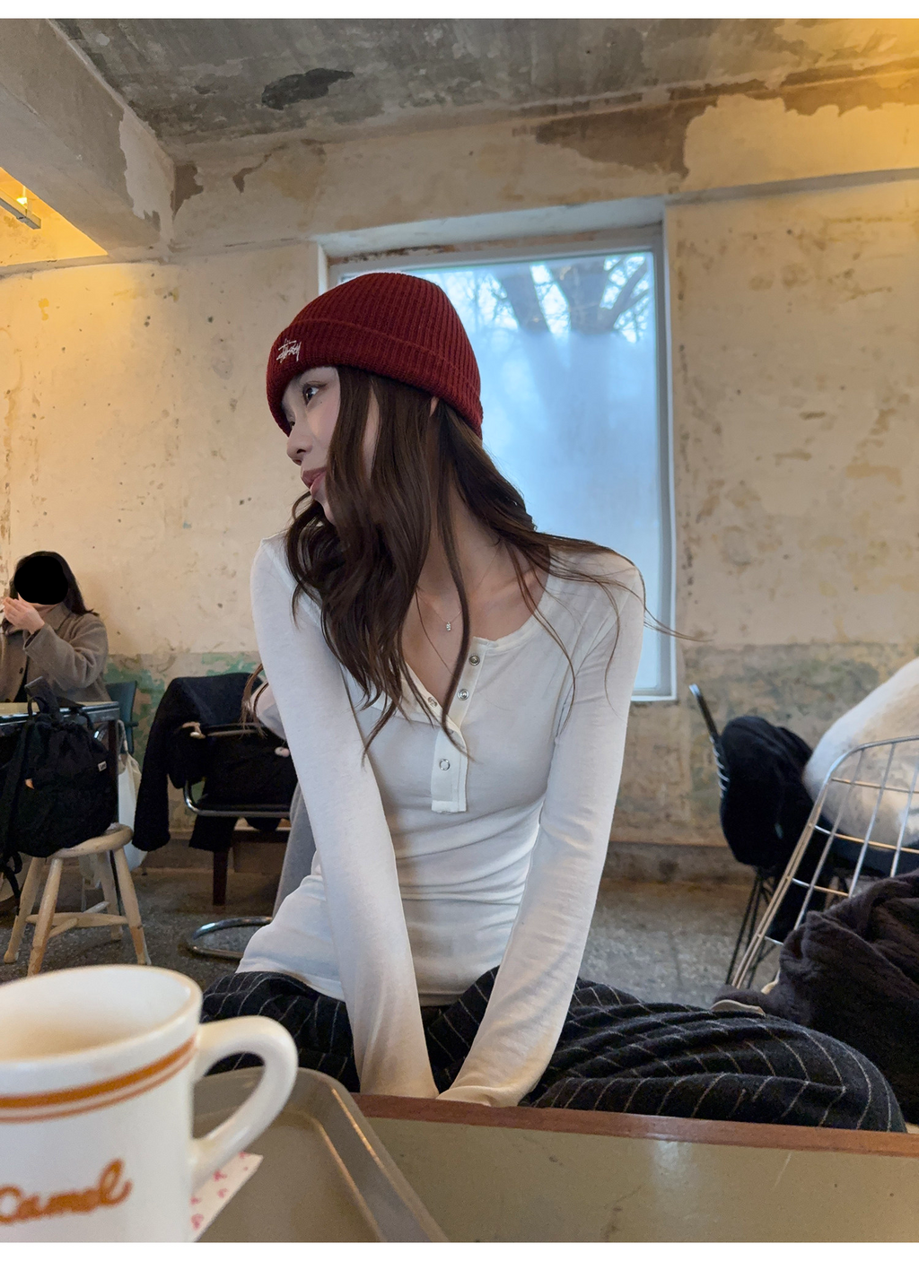 LelyMooch 3色展開 ヘンリーネック ウール混 インナートップス  LEM296