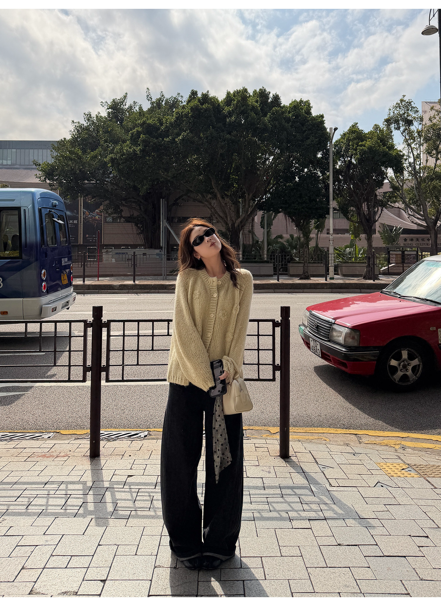 LelyMooch 黒グレー縞柄 すっきりストレートデニム　LEM319