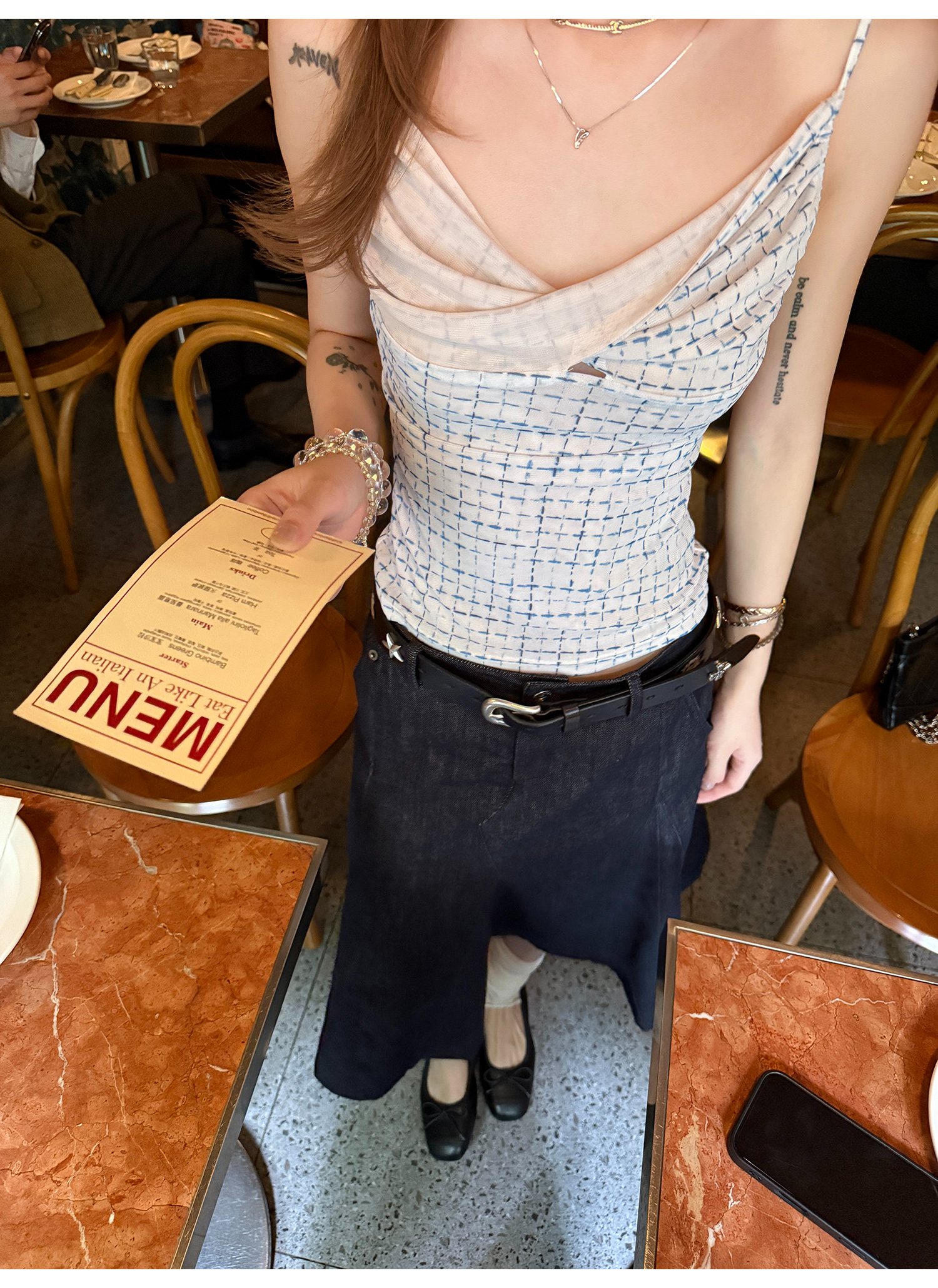 LelyMooch チェック柄 ドレープキャミトップス  LEM191