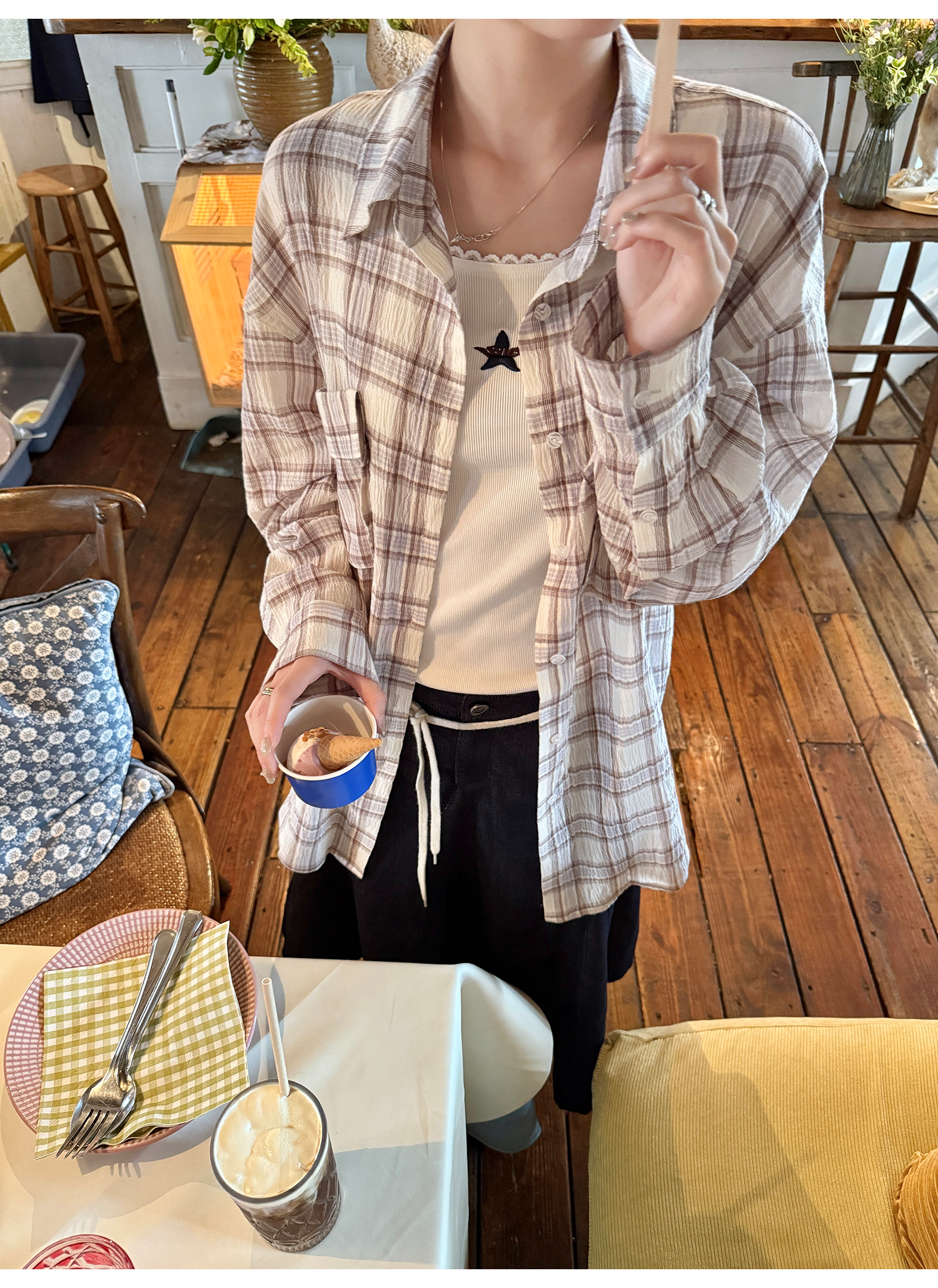 LelyMooch シアーチェックシャツ｜長袖  LEM197