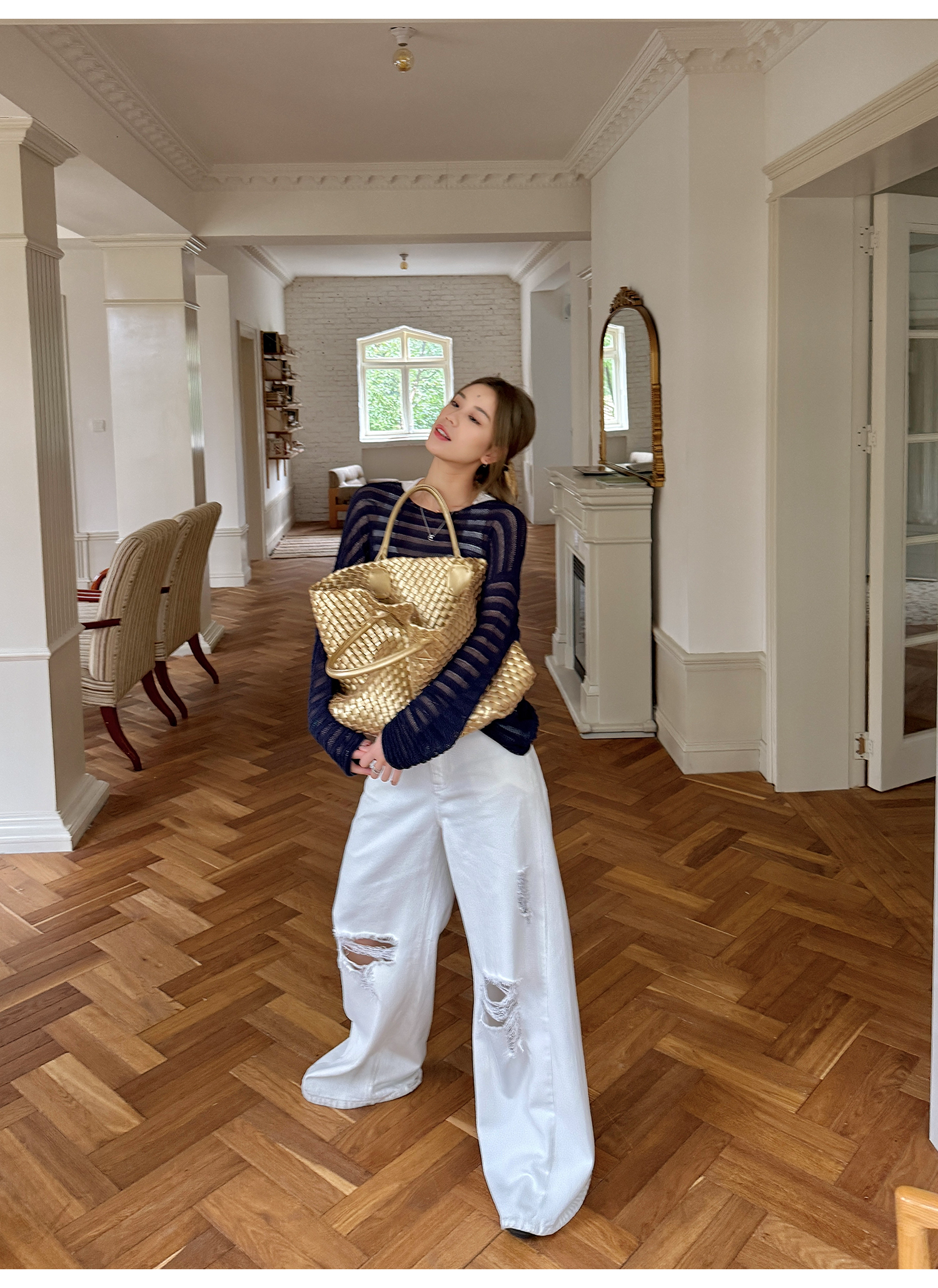 LelyMooch  ホワイト ワイドパンツ（ダメージ加工） LEM116