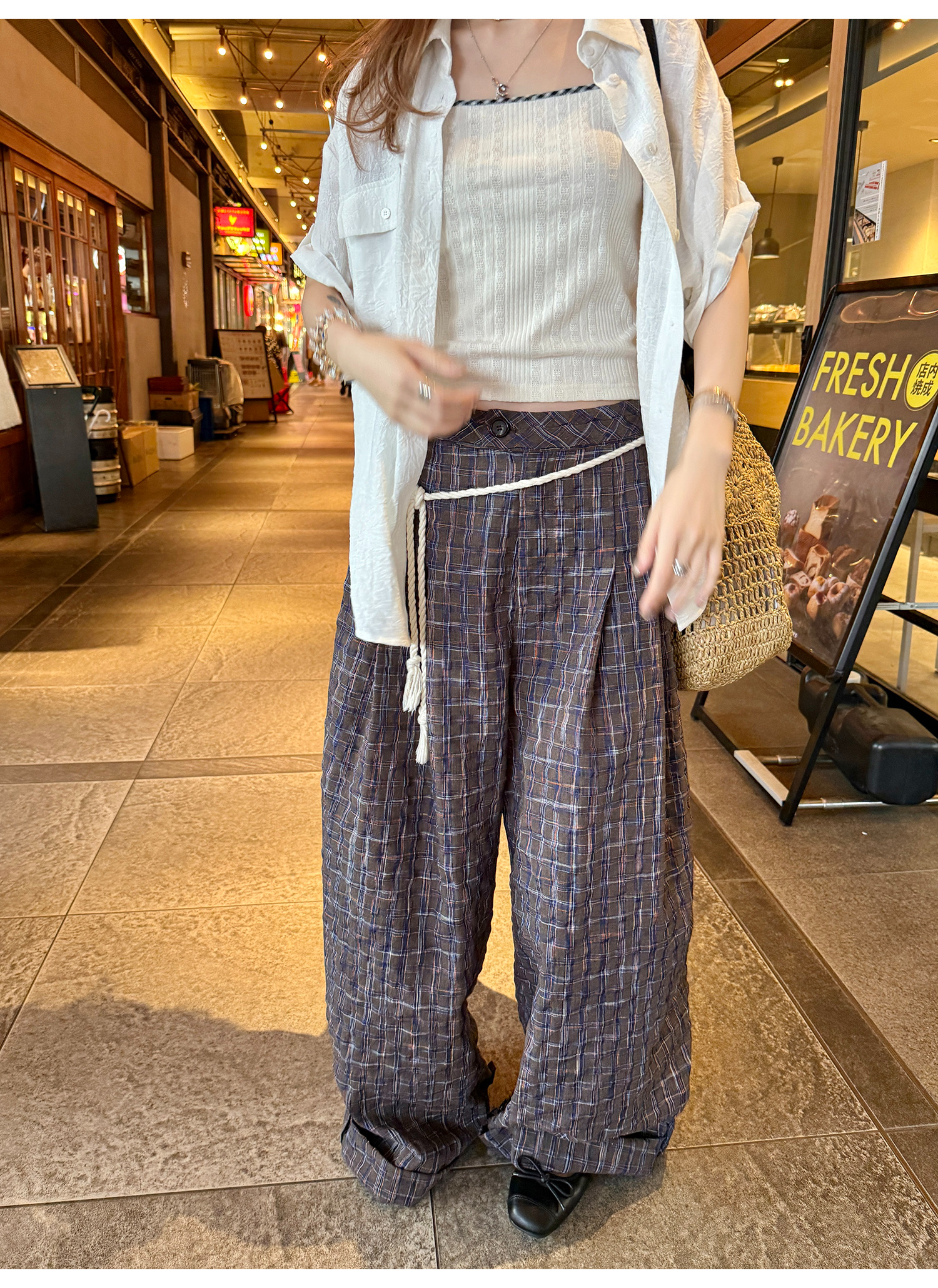 LelyMooch 1年中使える！ヴィンテージ風ワイドパンツ  LEM186