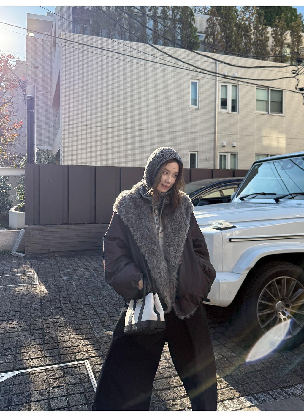 LelyMooch 光沢バイカラーブルゾン｜ボア切替×トグルボタン  LEM280