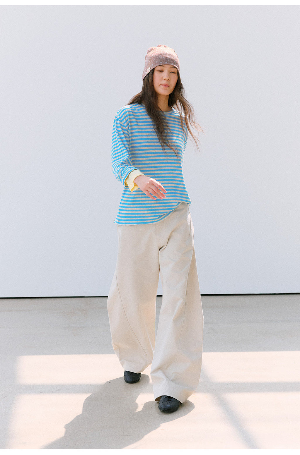 ウォッシュドコットン カーブワイドパンツ  LOM106