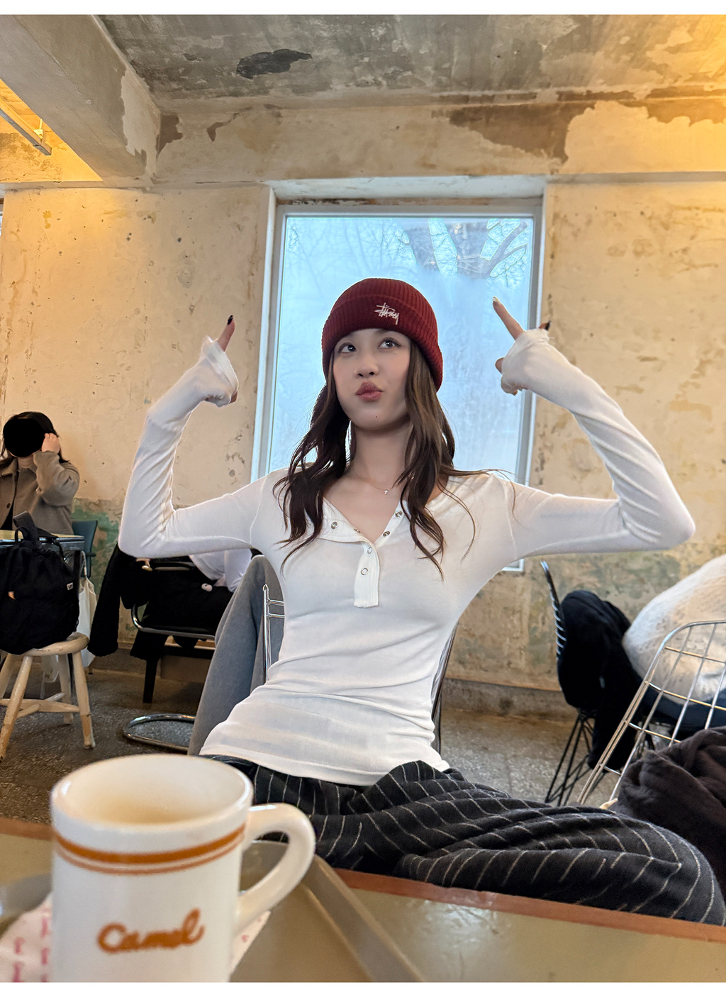 LelyMooch 3色展開 ヘンリーネック ウール混 インナートップス  LEM296