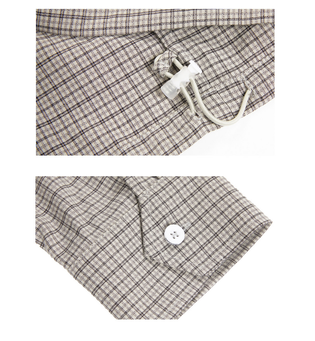 ドローコードヘム フーディーチェック柄 長袖シャツ  LOM037