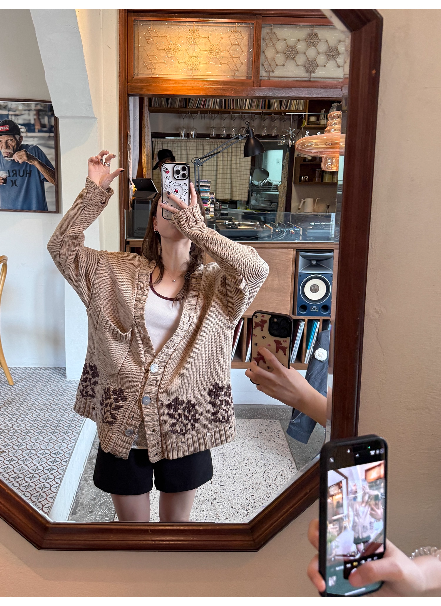 LelyMooch Vネック ニットカーディガン ポケット付き  LEM227