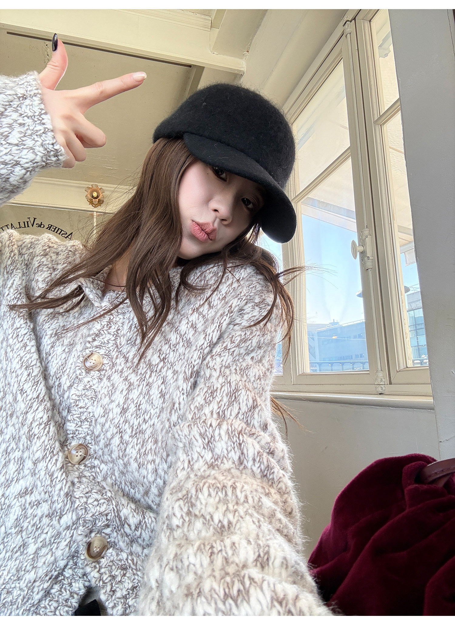 LelyMooch ウール混 ミックス編み ゆるニットカーデ  LEM313