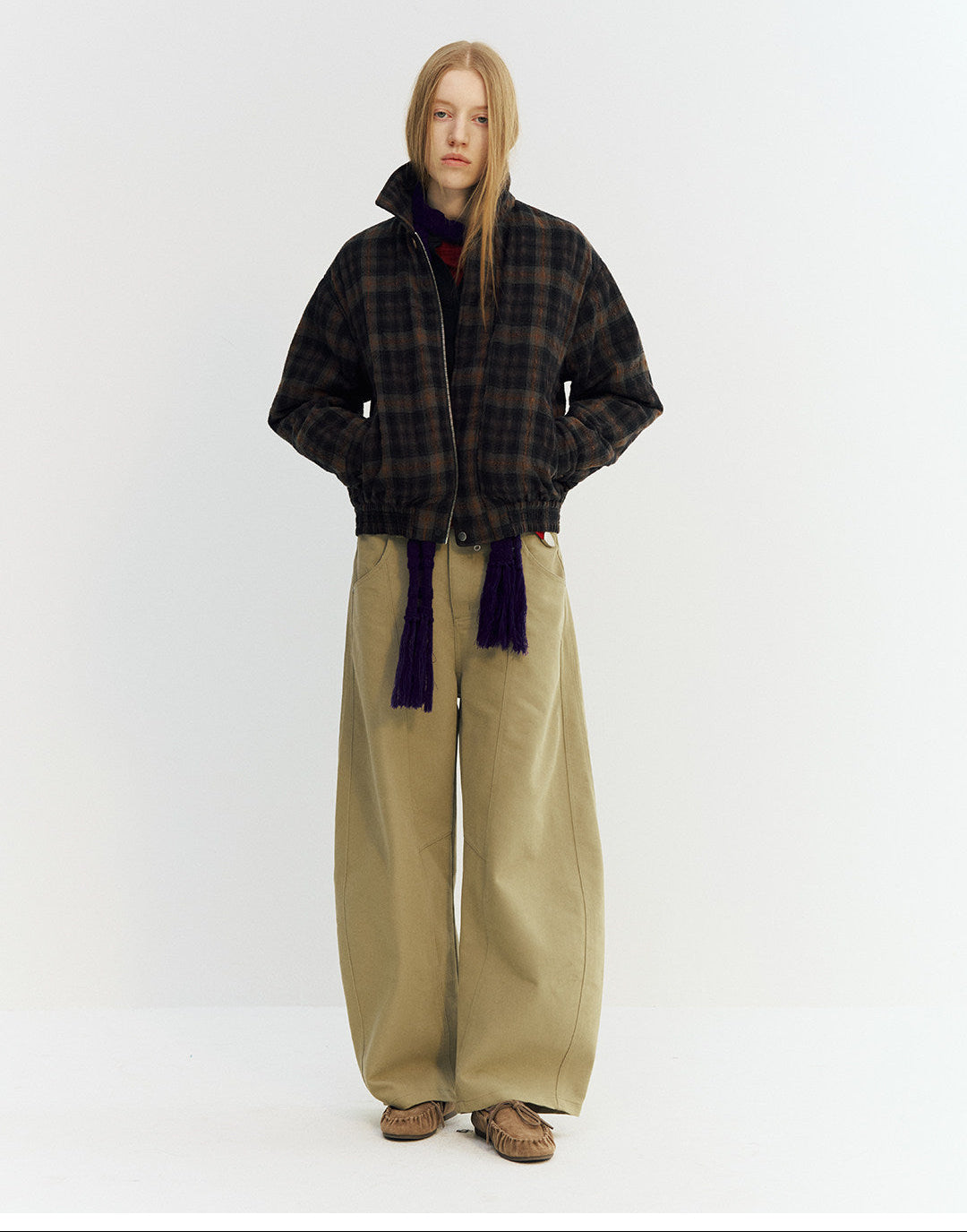 カーブ切替デザイン ツイルバレルパンツ  LOM050