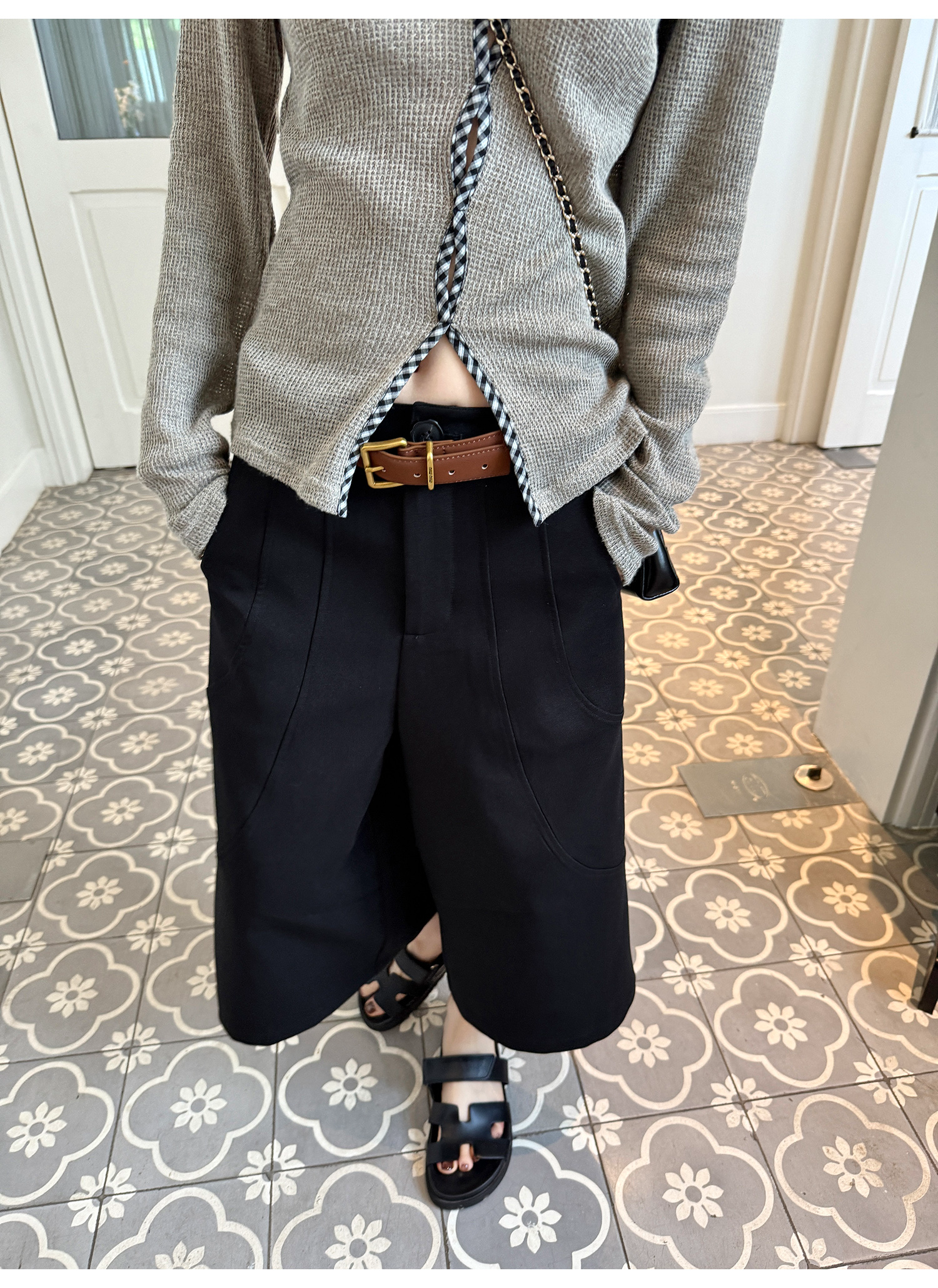 LelyMooch Aライン ワイドパンツ七分丈  LEM202