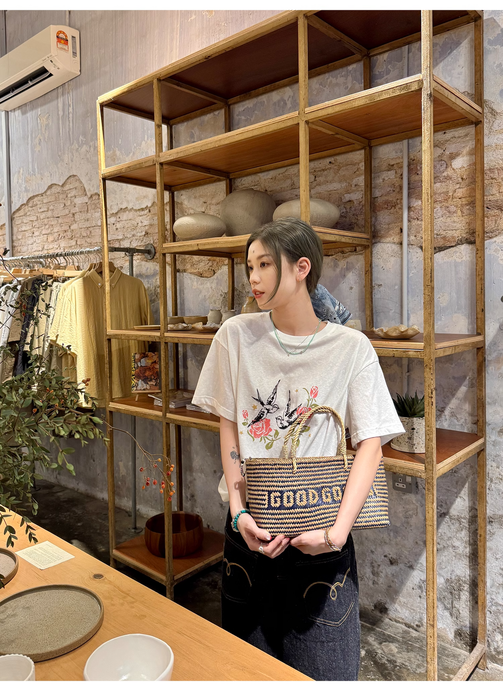LelyMooch  プリント半袖Tシャツ ラウンドネック  LEM110
