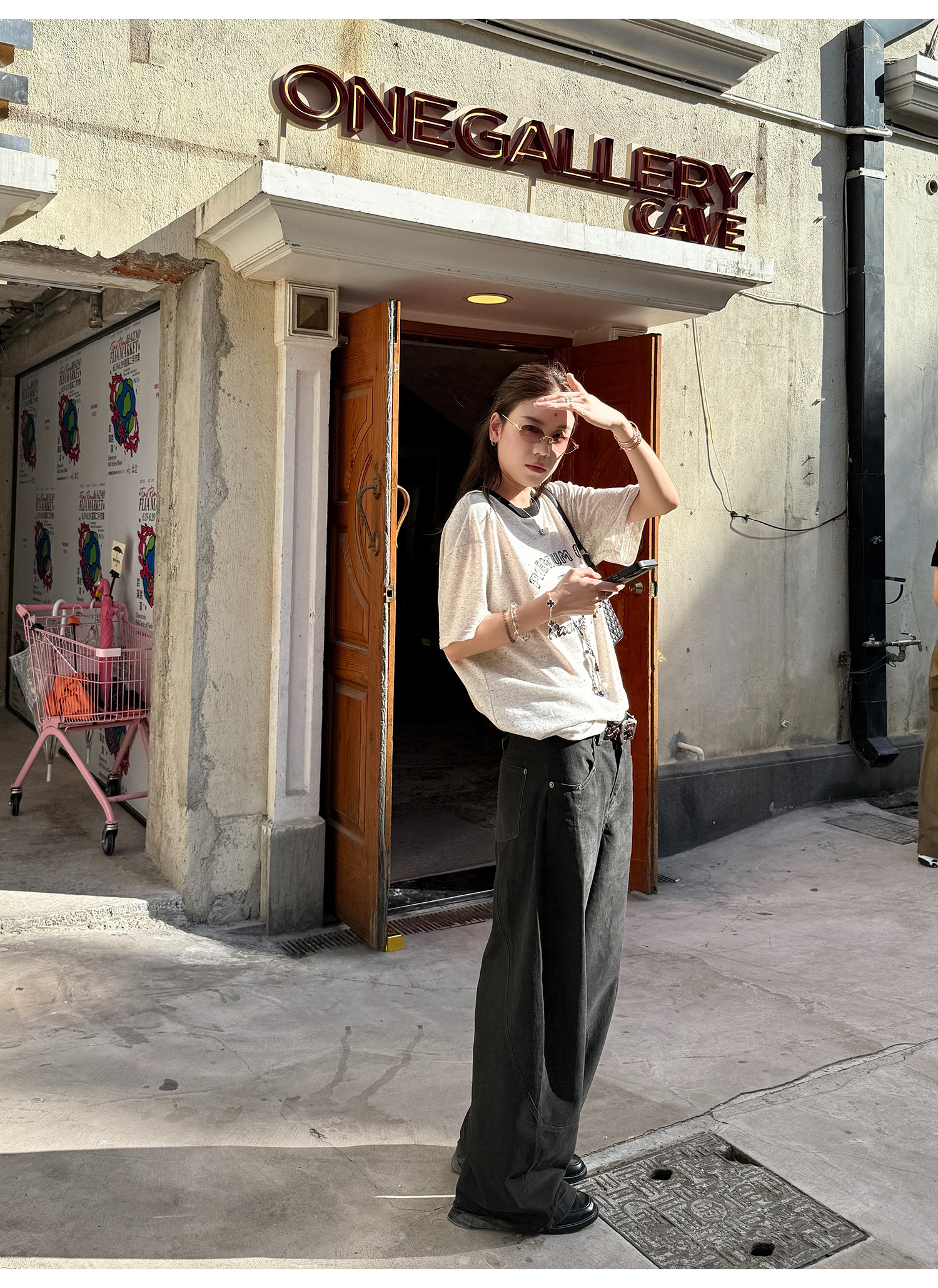 LelyMooch 古着風ブラックスタッズワイドパンツ  LEM215