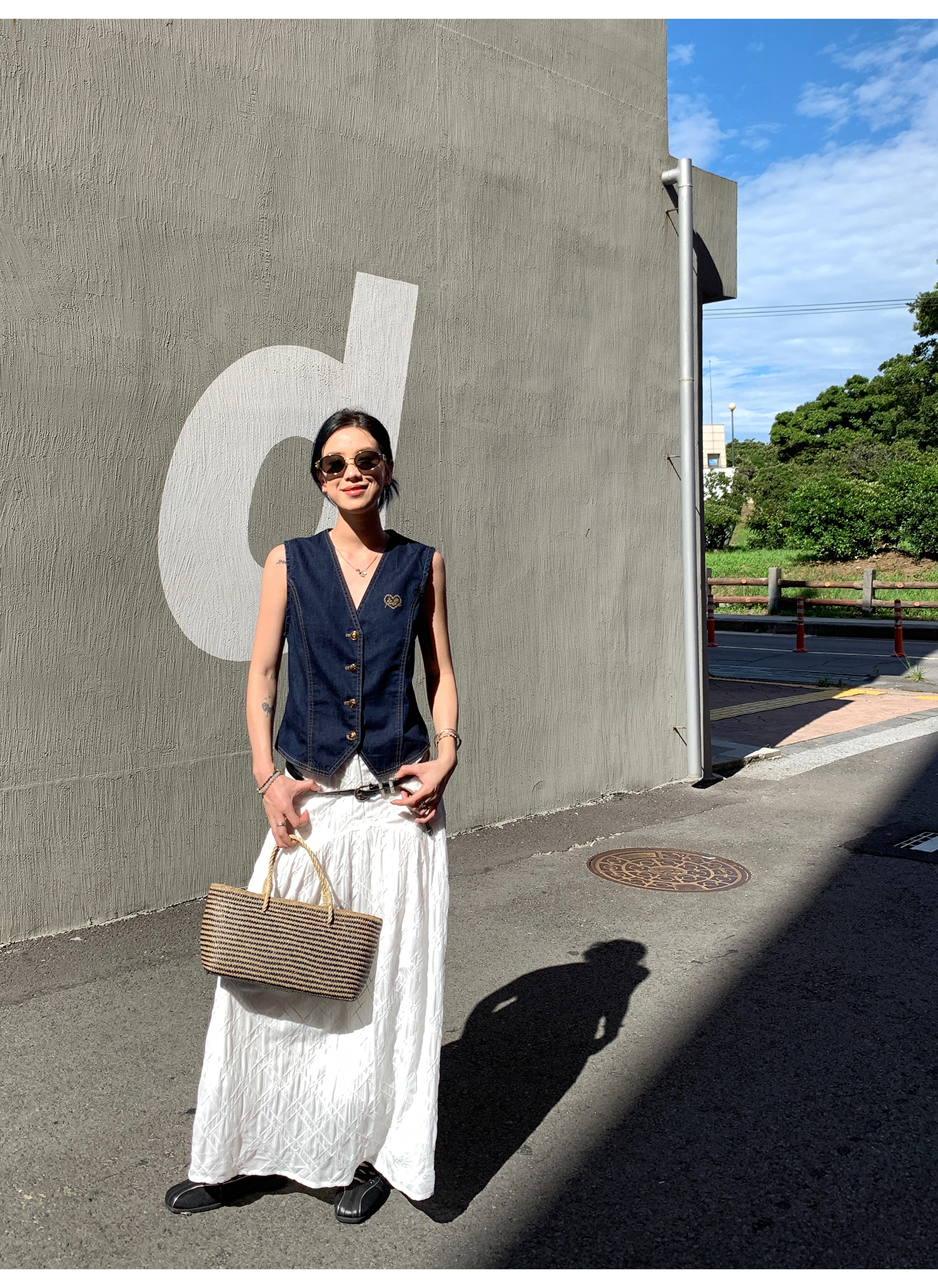 LelyMooch   立体格子柄 ホワイトスカート  LEM040