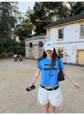 LelyMooch 配色ロゴプリント×ヴィンテージ風  スラブ綿麻 半袖Tシャツ  LEM331