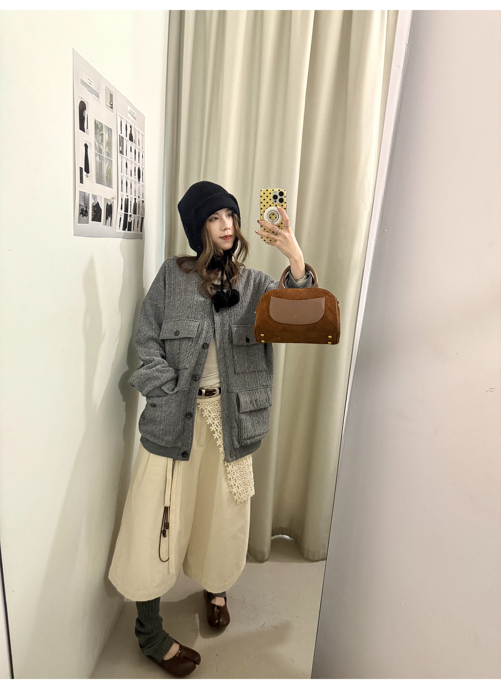 LelyMooch 起毛コットン ベージュクロップドパンツ  LEM255