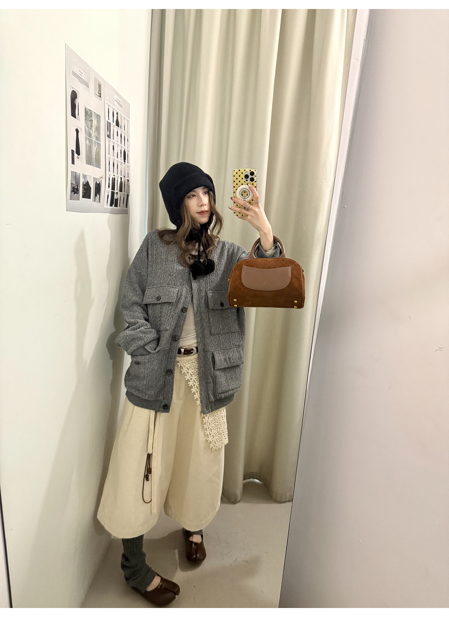 LelyMooch 起毛コットン ベージュクロップドパンツ  LEM255