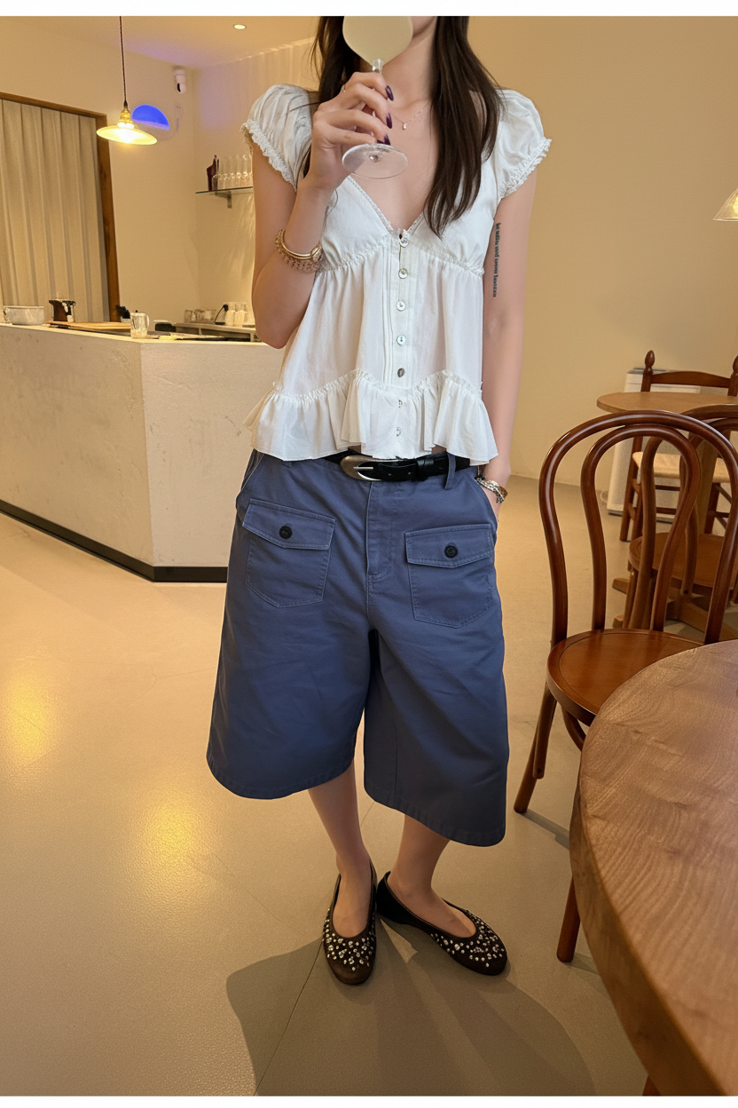 LelyMooch スレートブルー カーゴハーフパンツ  LEM382