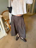 LelyMooch 配色ウエスト アジャスター付きタックキュロットパンツ  LEM396
