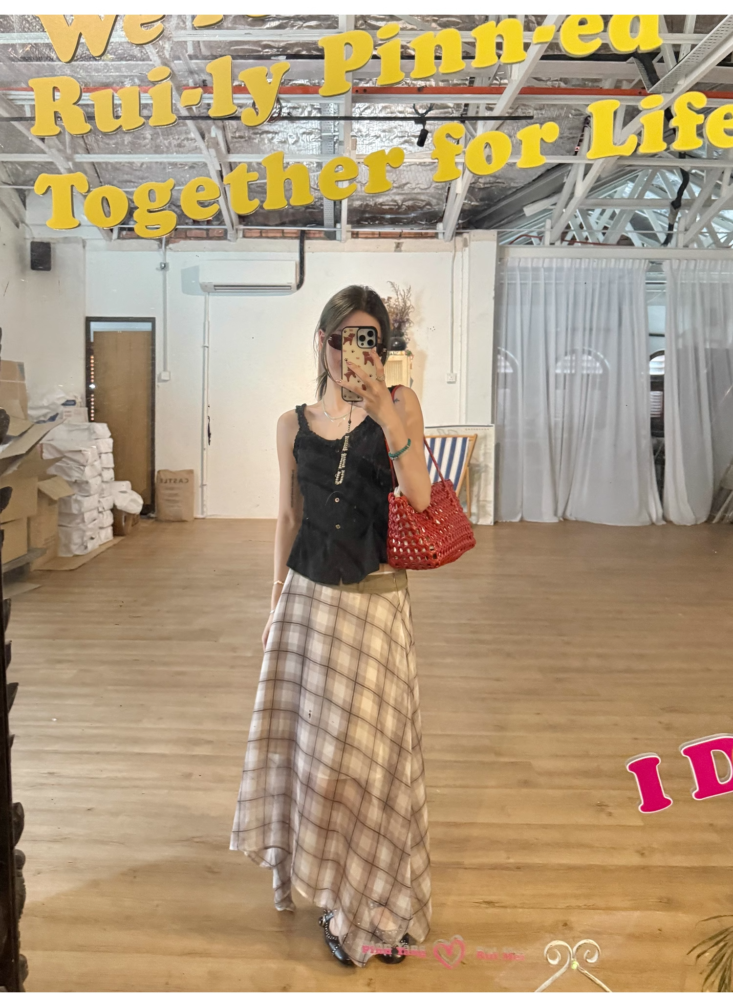 LelyMooch  エレガントフレンチ シフォンチェックスカート  LEM096