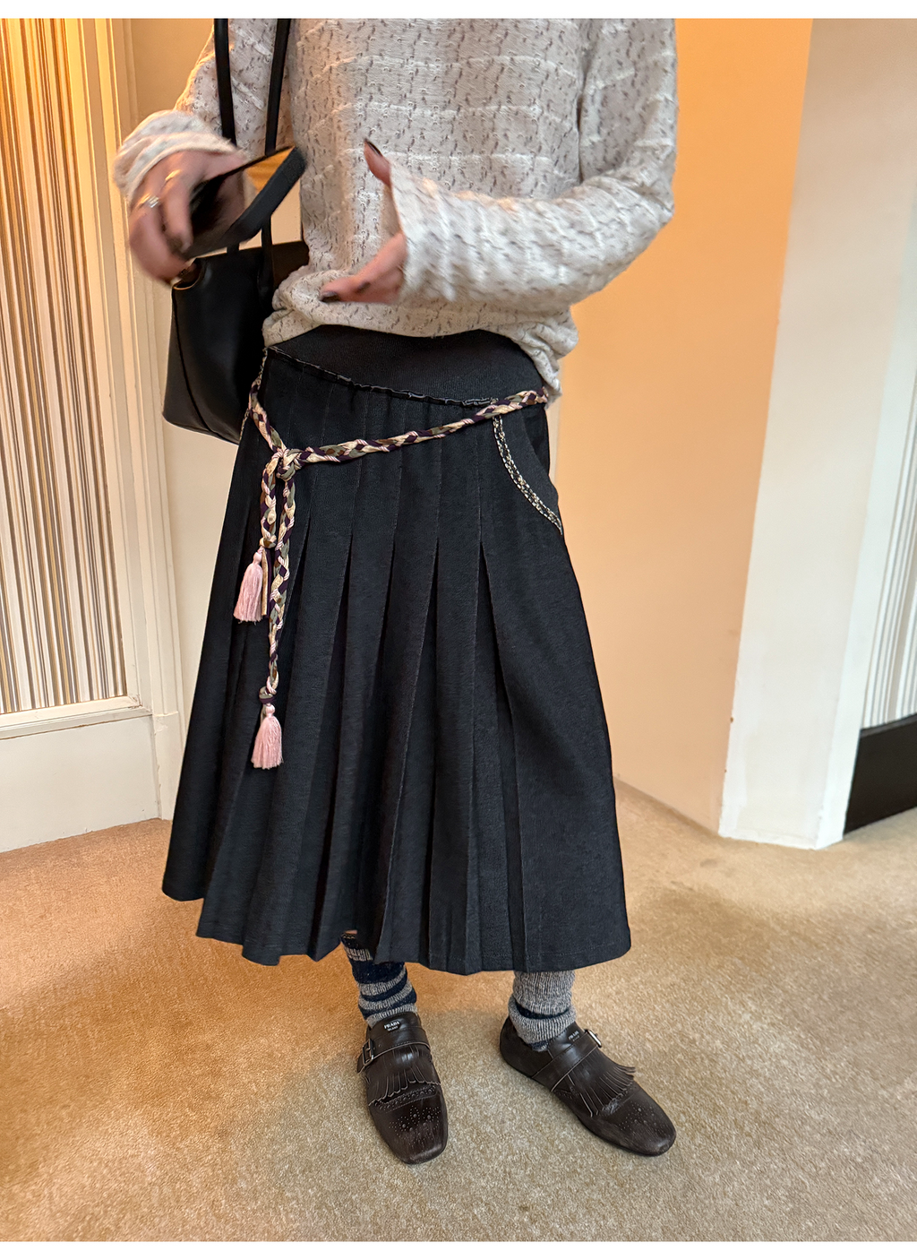 LelyMooch 黒プリーツスカート・ゴムウエスト  LEM277