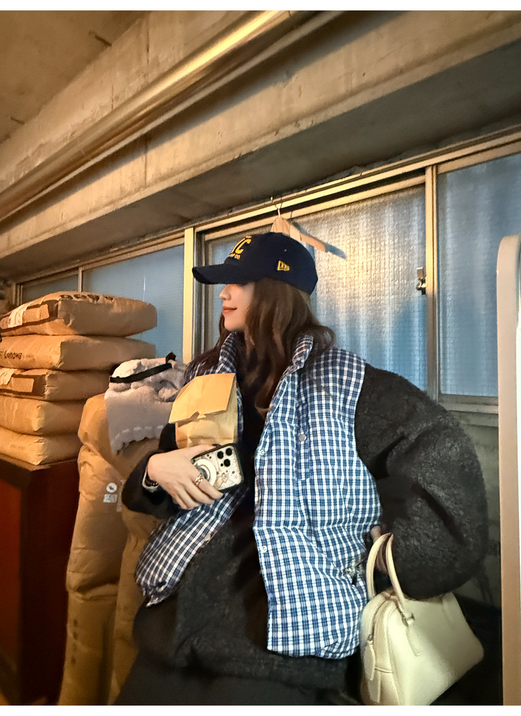 LelyMooch ギンガムチェック スタンドカラー ダウンベスト  LEM291