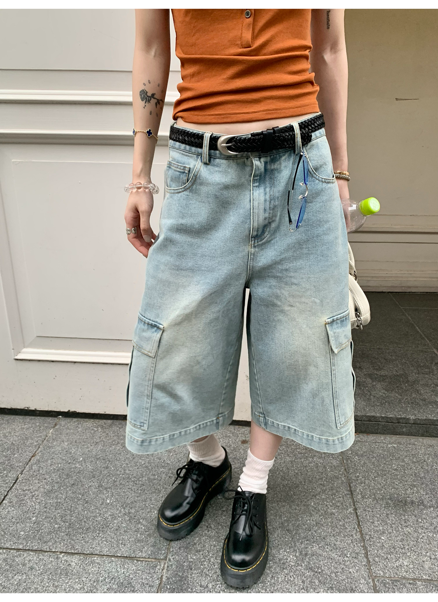 LelyMooch 体型カバー◎ カーゴデニムパンツ  LEM182